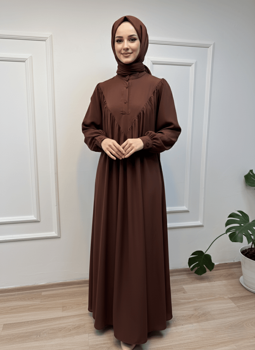 Rana Model Gizli Cep Mısır Medine İpeği Kumaş - Acı Kahve