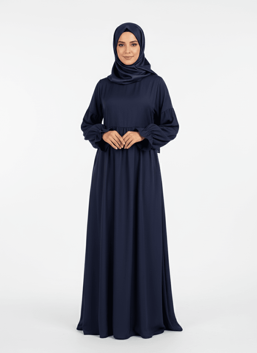 Sultan Elbise Gizli Cep Sırt gizli Fermuar Medine İpeği Elbise - Lacivert