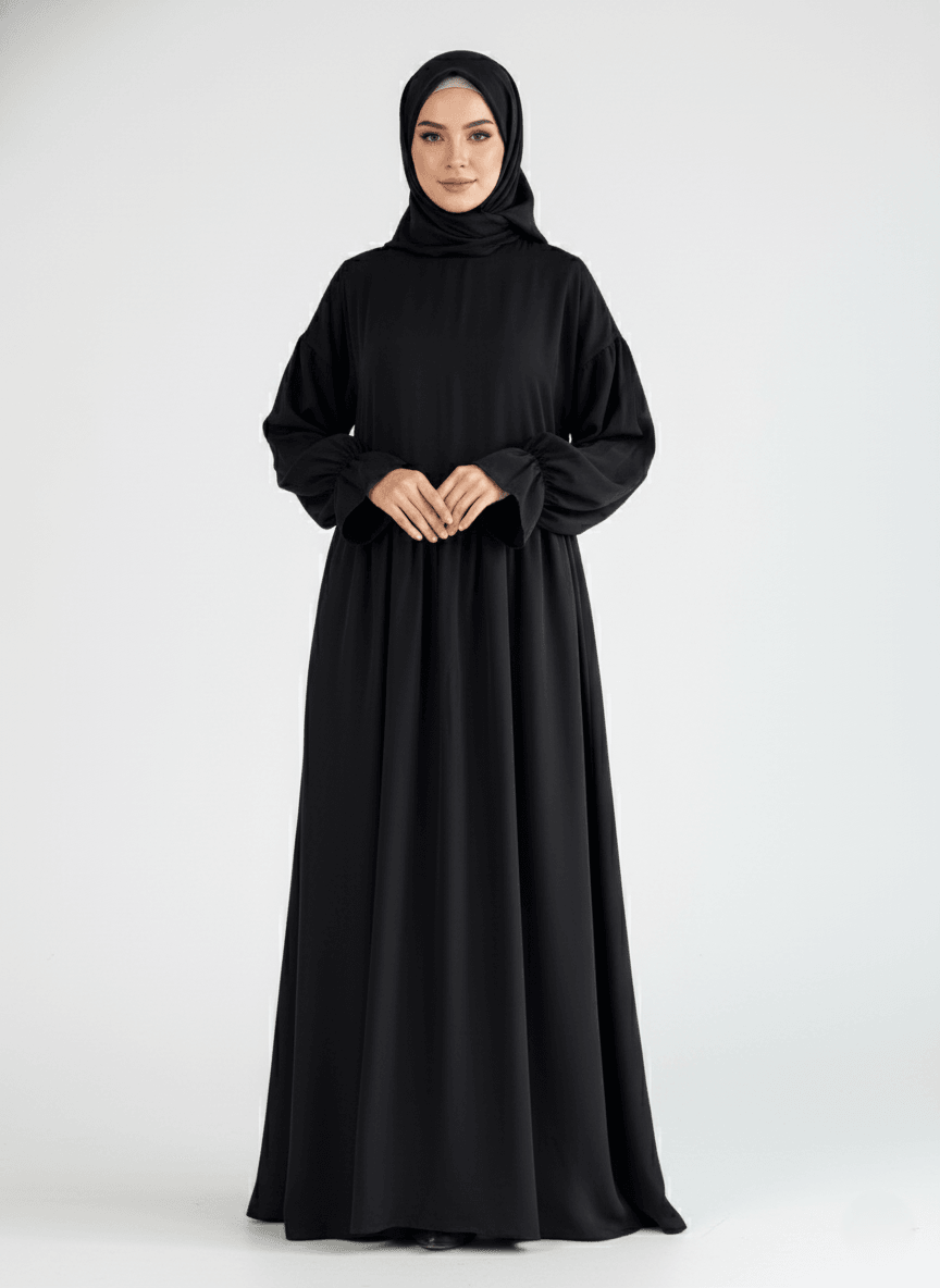 Sultan Elbise Gizli Cep Sırt gizli Fermuar Medine İpeği Elbise - Siyah