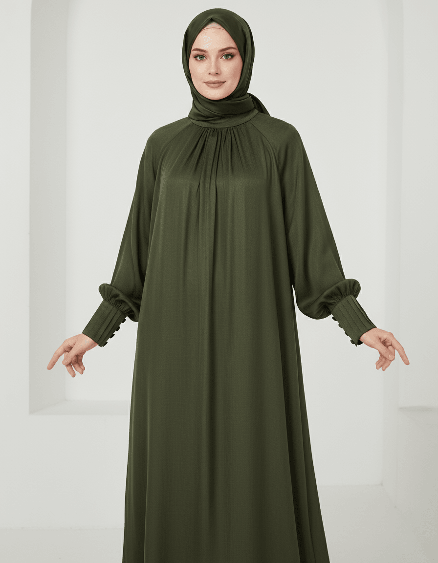 Eflin Elbise düz yaka %100 İpek Cupra Kumaş