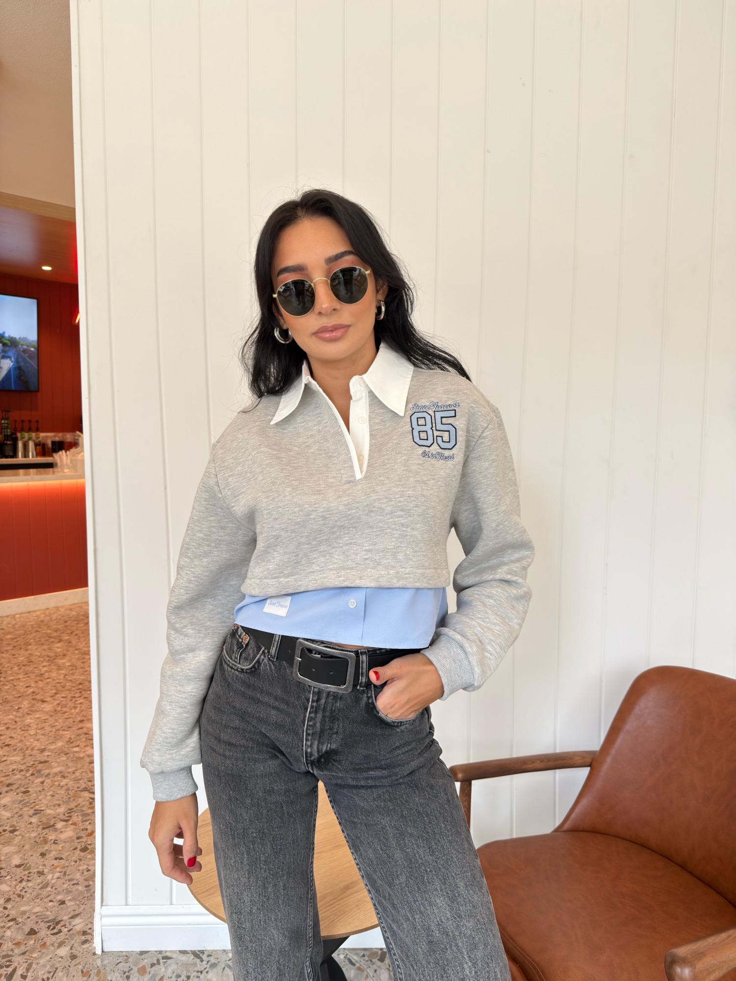 Polo Yaka Kısa Sweatshırt