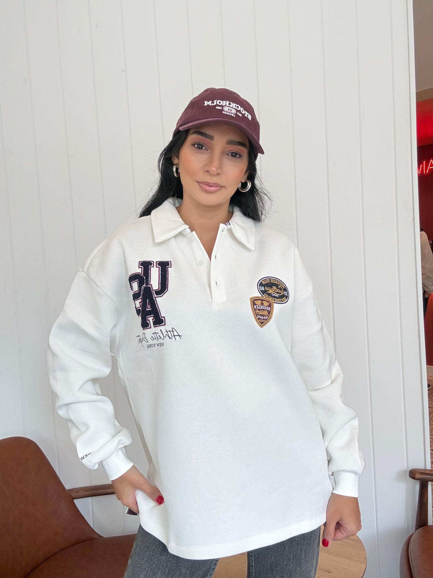 Polo Yaka Nakışlı Sweatshırt