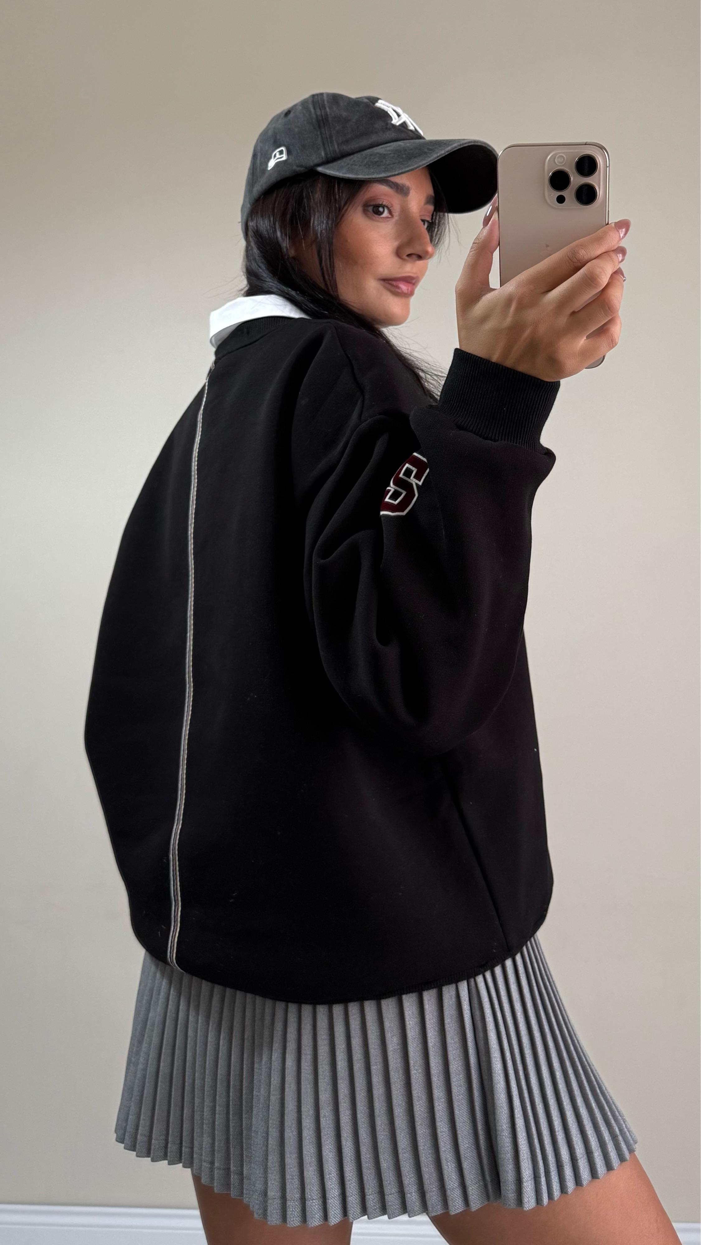 Bisiklet Yaka Baskılı Sweatshirt