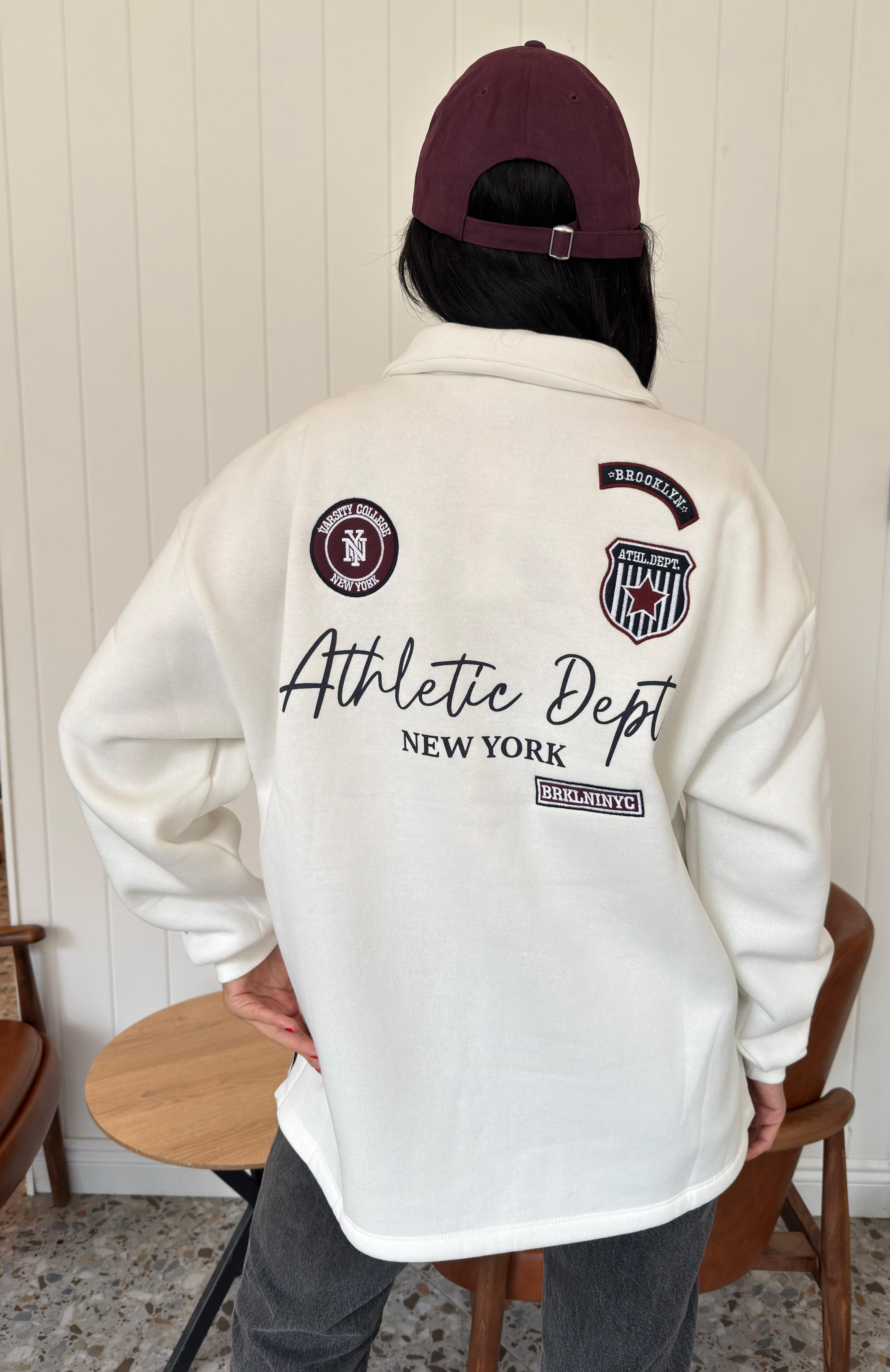 Polo Yaka Nakışlı Sweatshırt