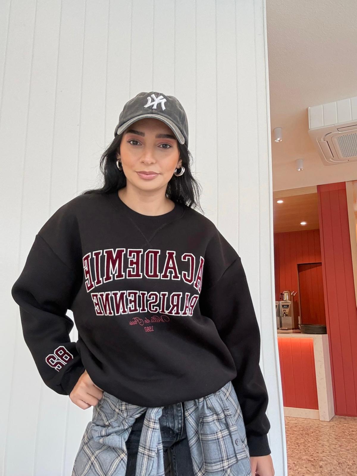 Bisiklet Yaka Baskılı Sweatshirt