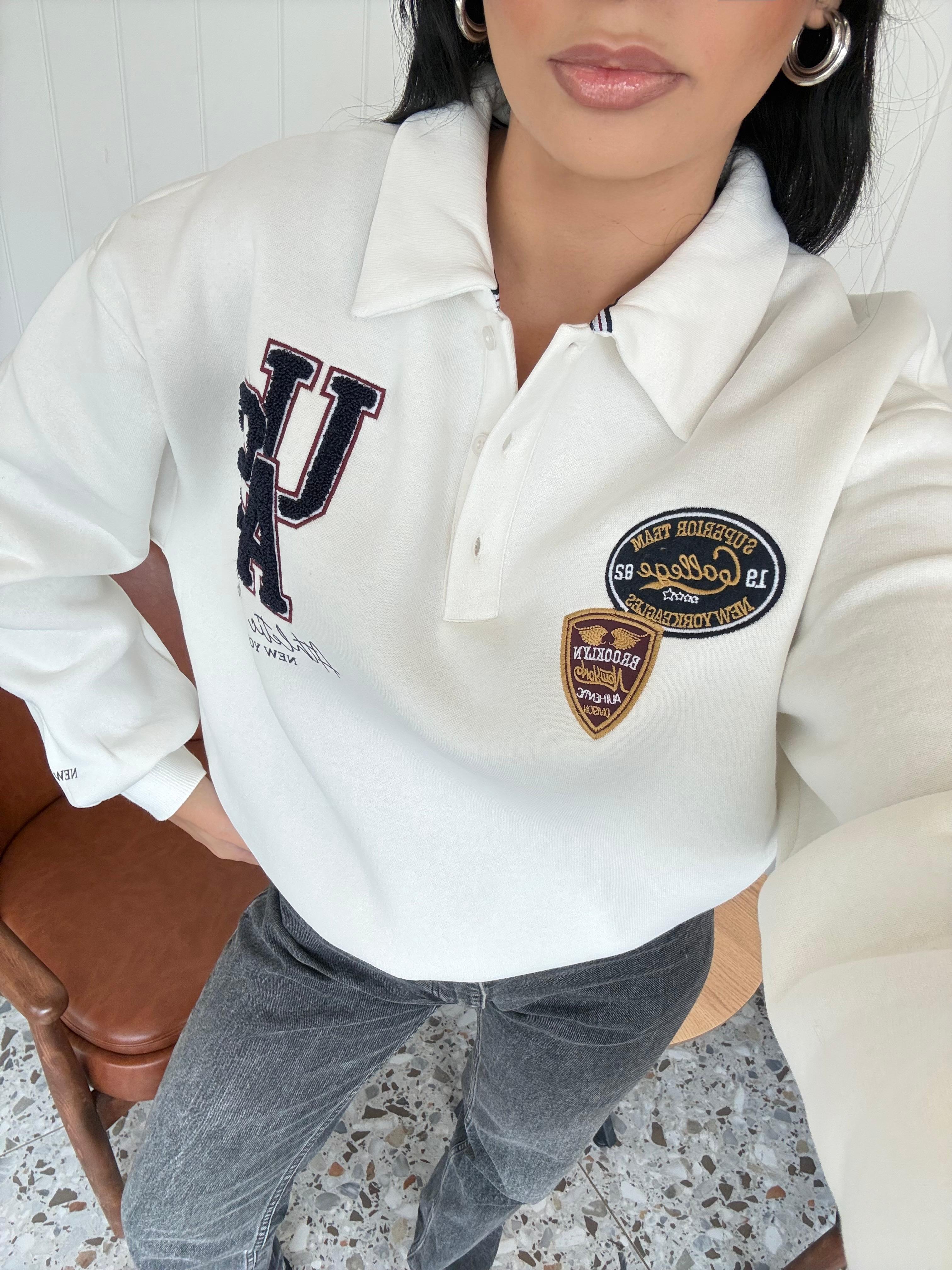 Polo Yaka Nakışlı Sweatshırt