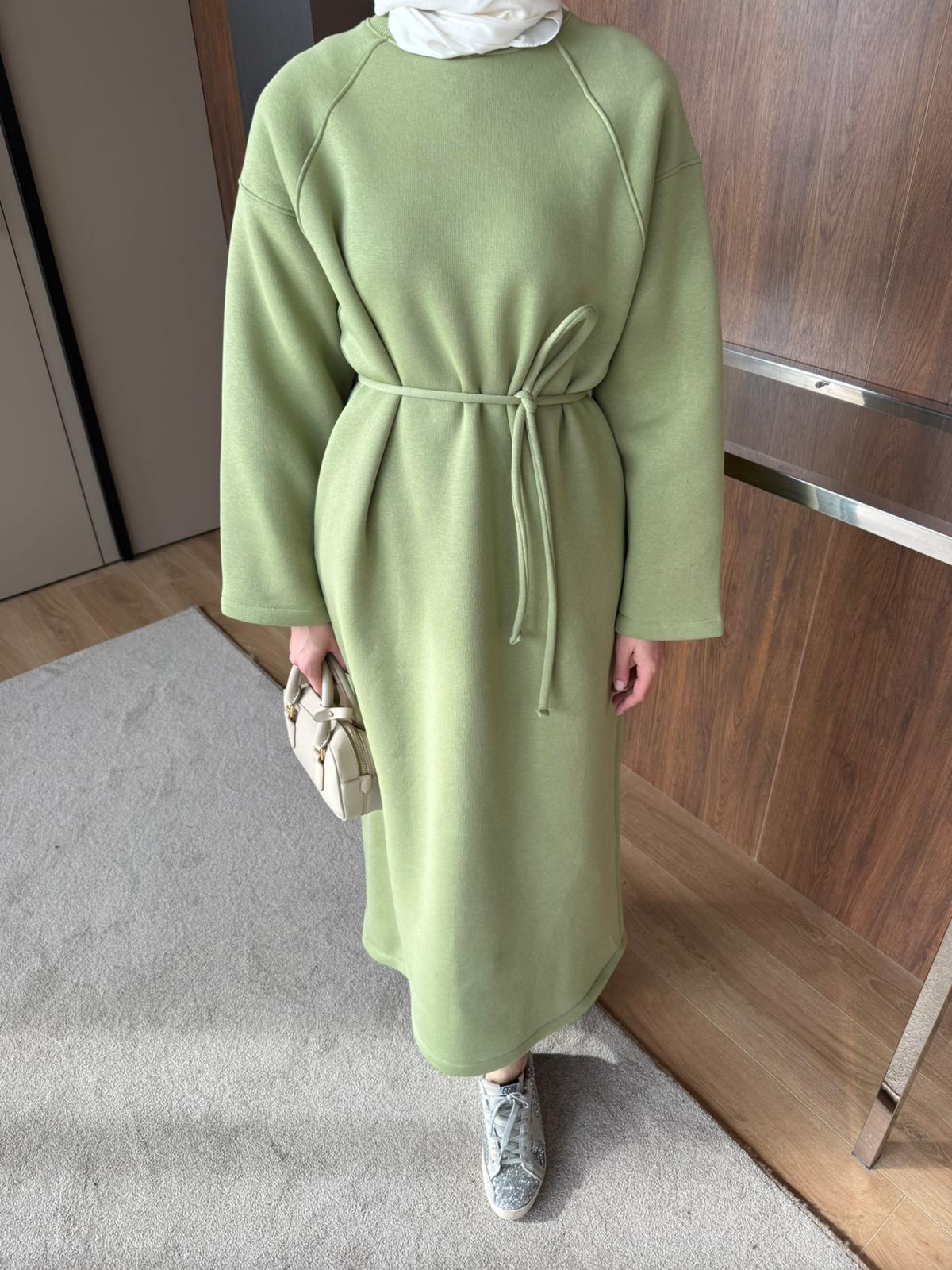 3 İPLİK ŞARDONLU ELBİSE - Yeşil