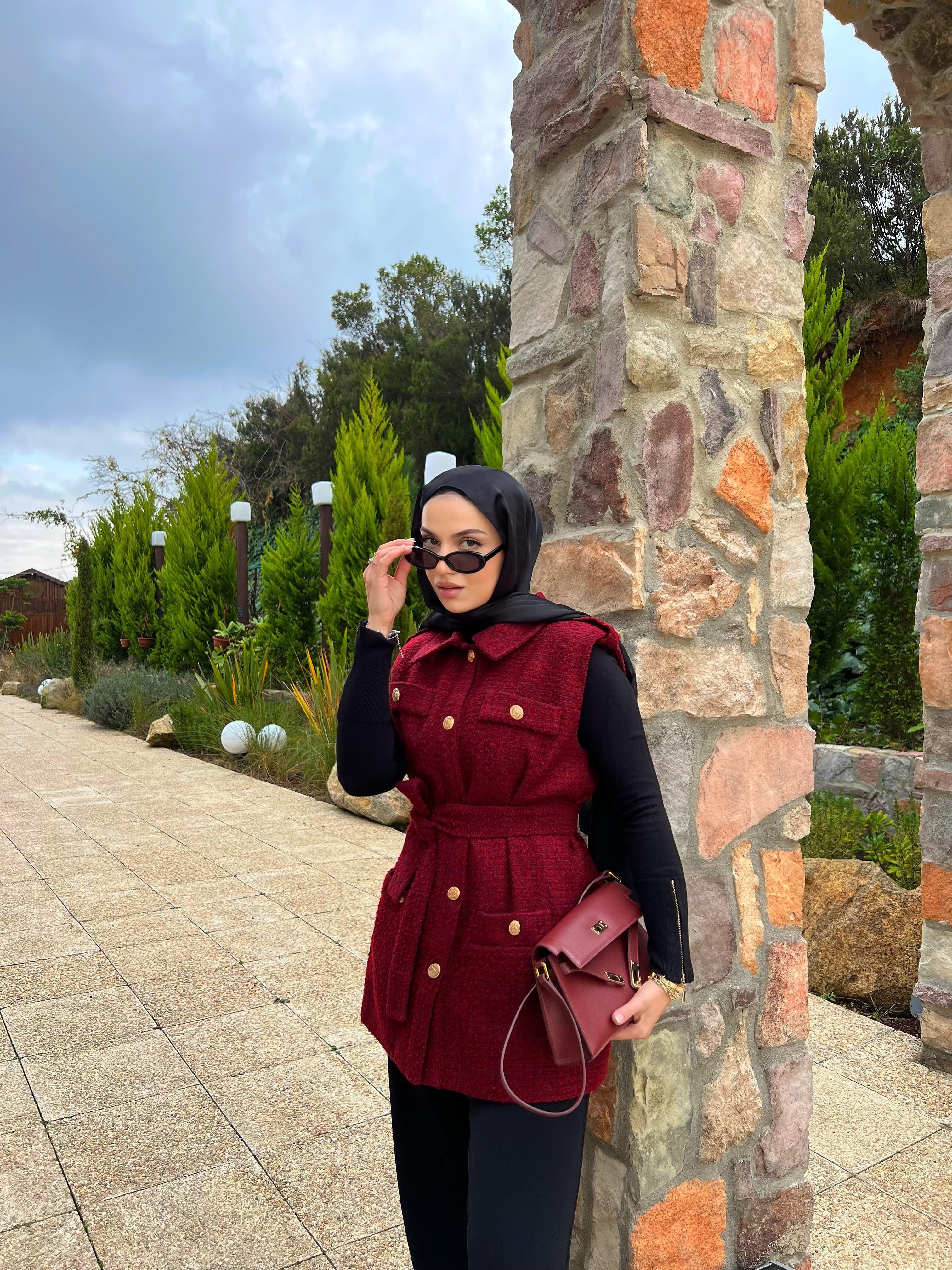 GOLD DÜĞMELİ TÜVİT YELEK - Bordo