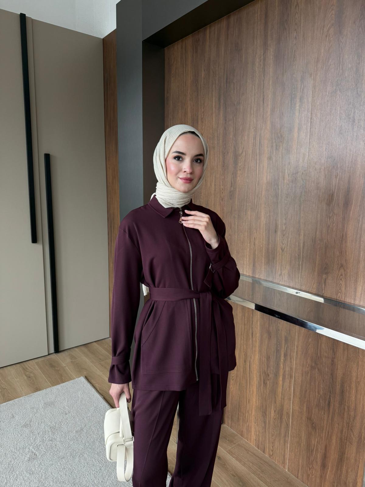 PELERİN DETAYLI OXXO TAKIM - Bordo