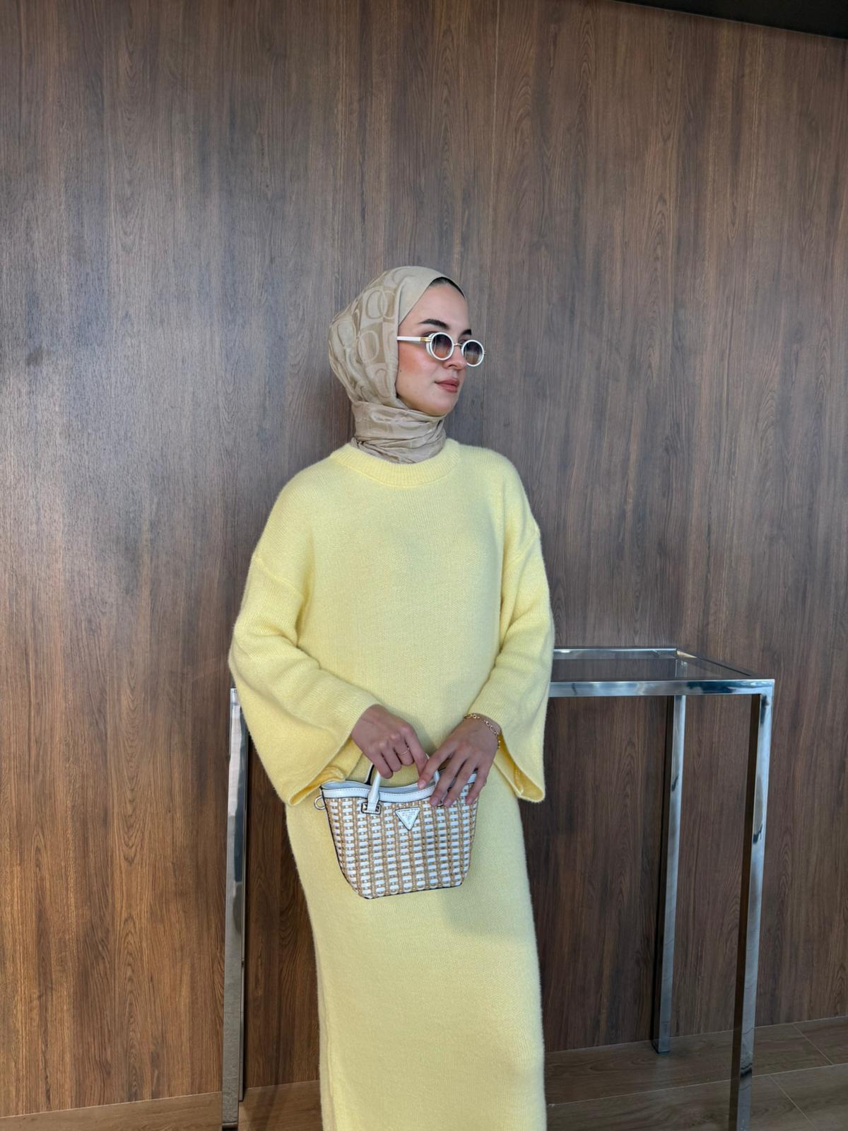 SAKALLI TRİKO ELBİSE  - Sarı