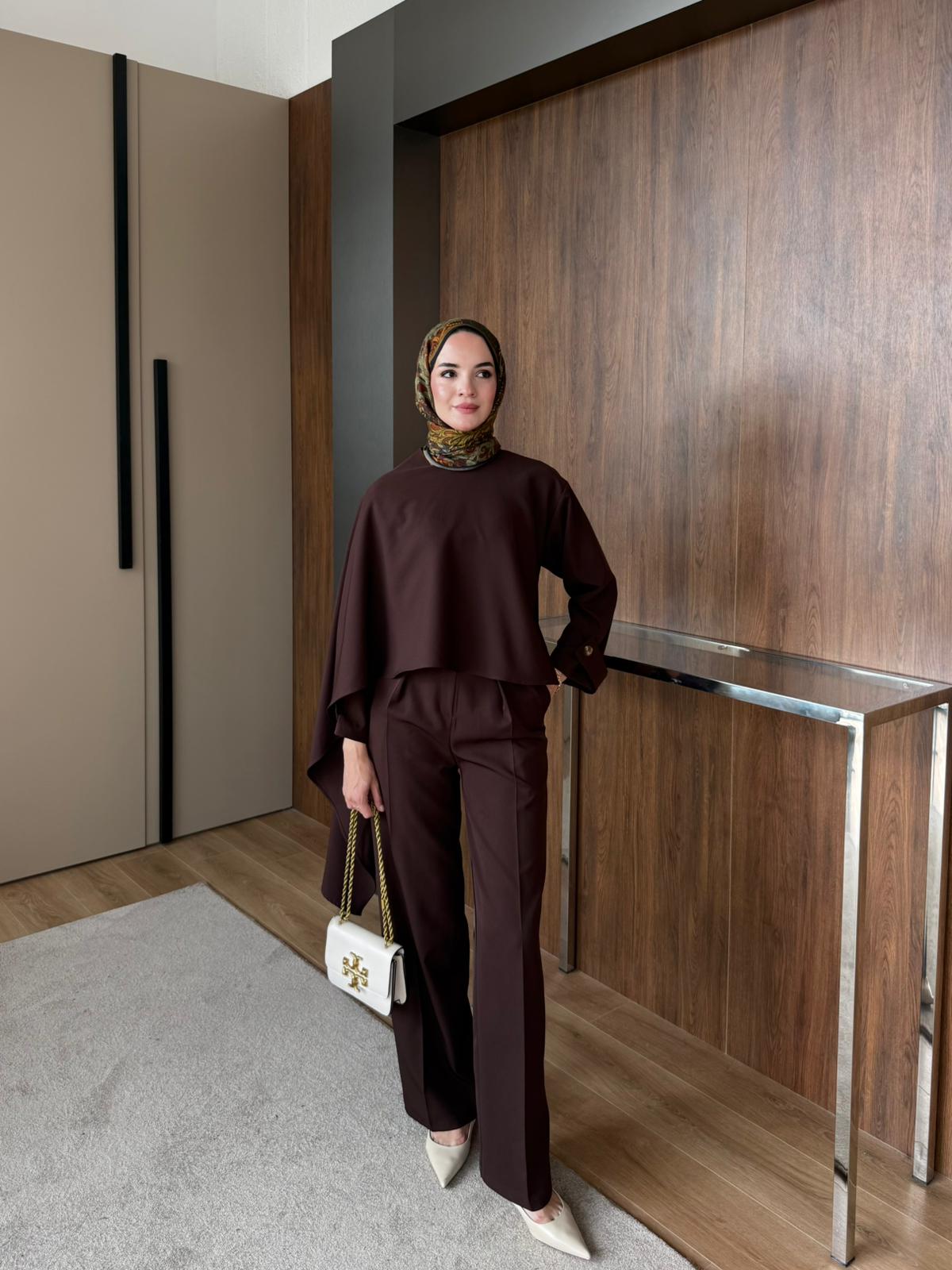 EMMA PELERİNLİ PANTOLON TAKIM  - Kahverengi