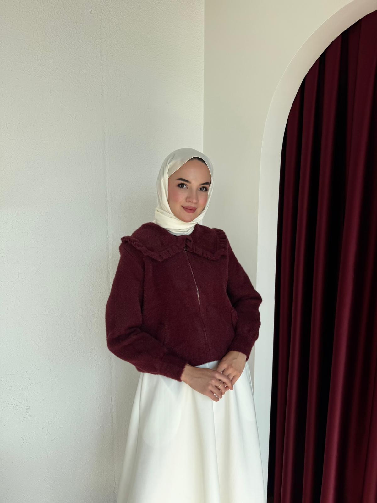 FERMUARLI TRİKO HIRKA  - Bordo