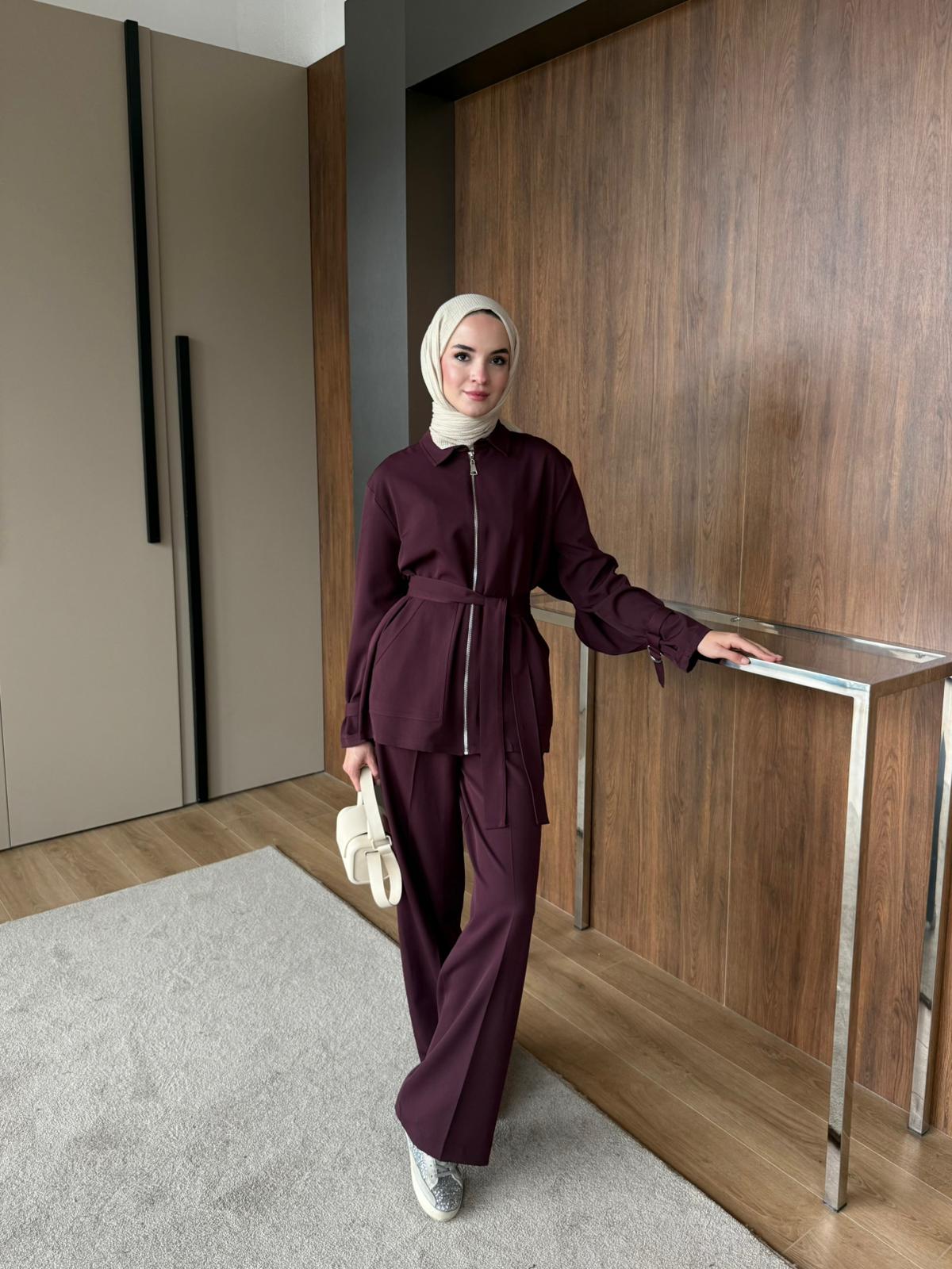 PELERİN DETAYLI OXXO TAKIM - Bordo