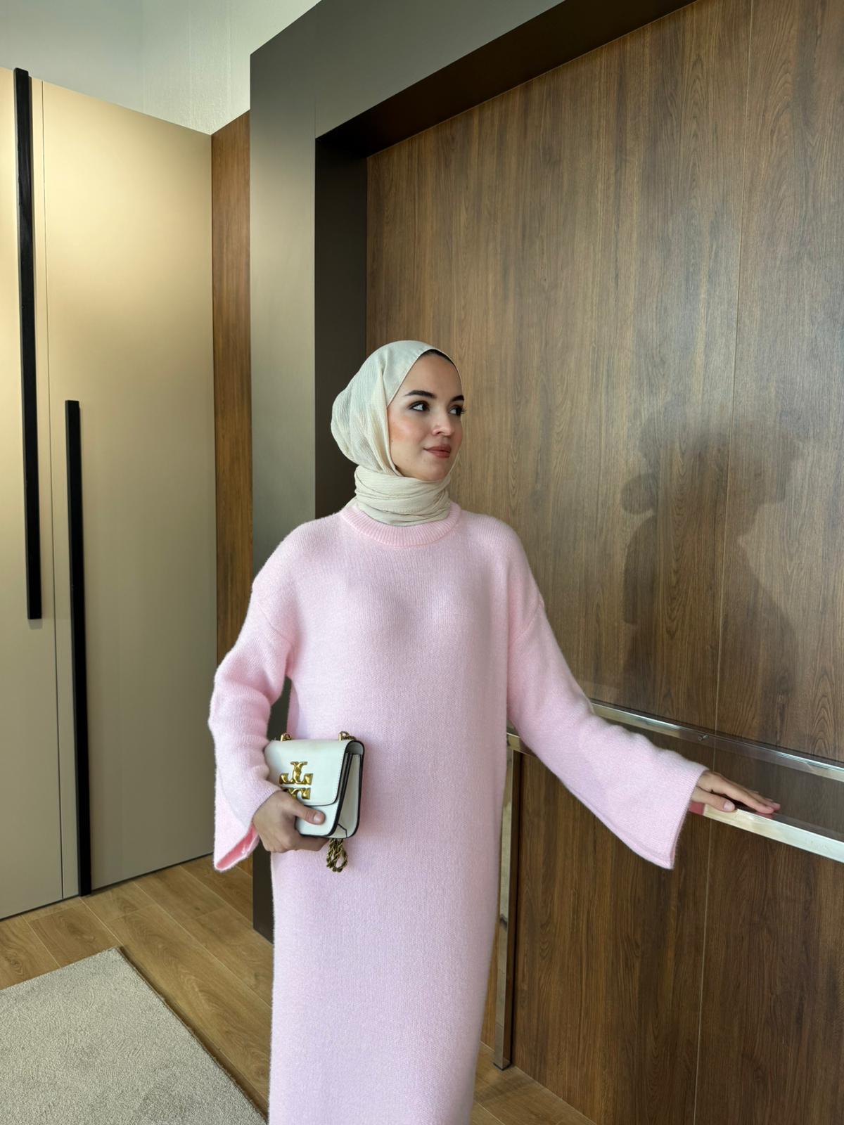 SAKALLI TRİKO ELBİSE  - Pembe