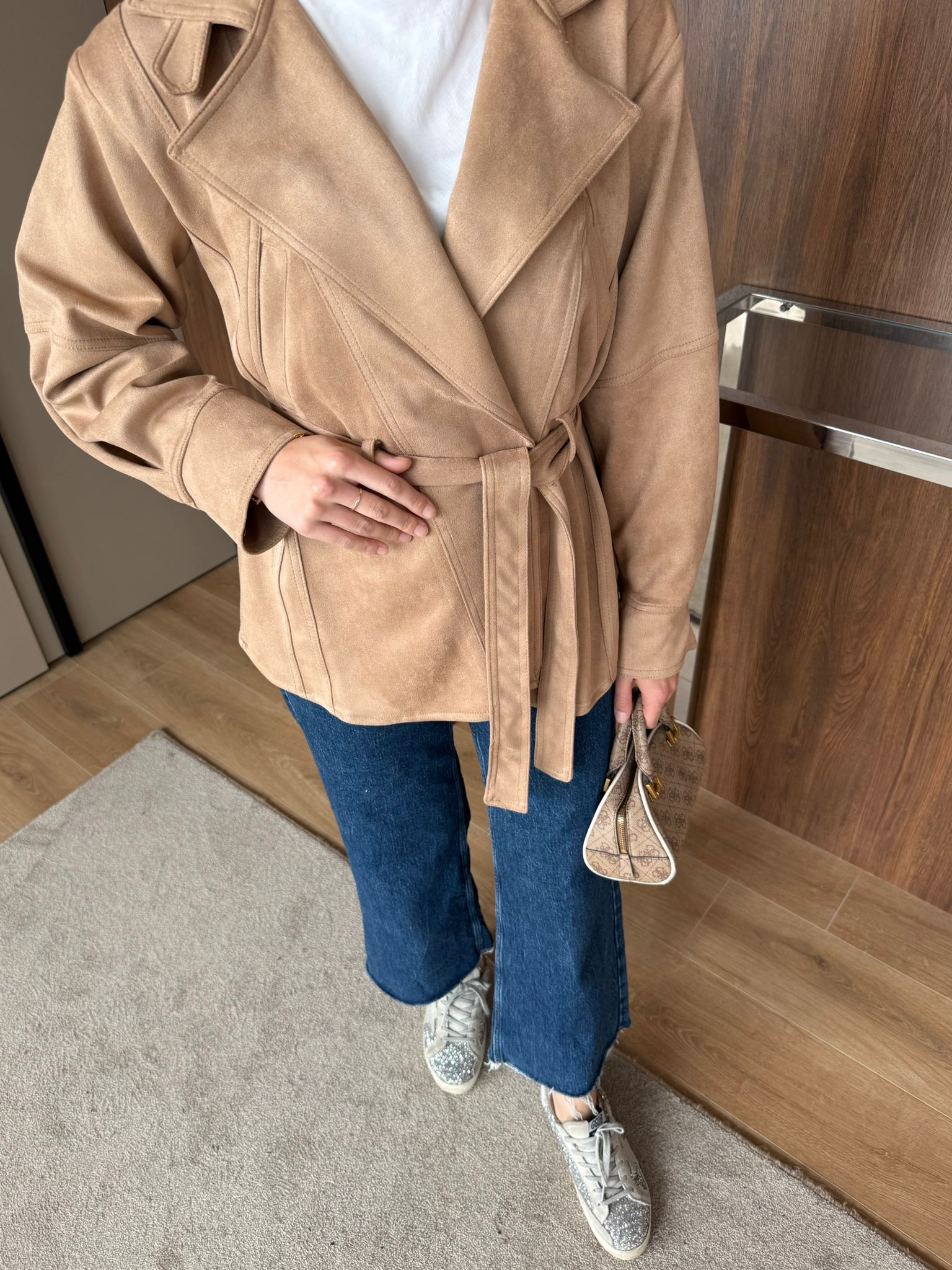 SÜET UZUN TRENÇ  - TABA