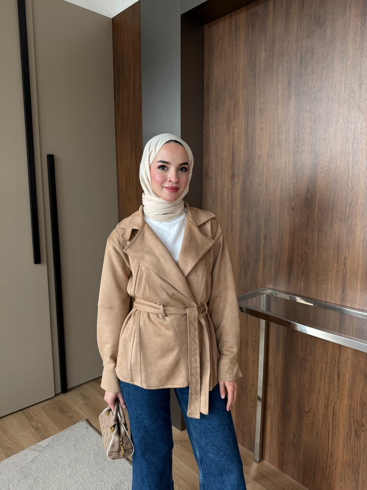 SÜET UZUN TRENÇ  - TABA