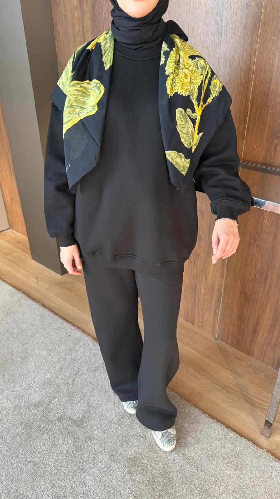 3 İPLİK ŞARDONLU EŞOFMAN TAKIM - Siyah