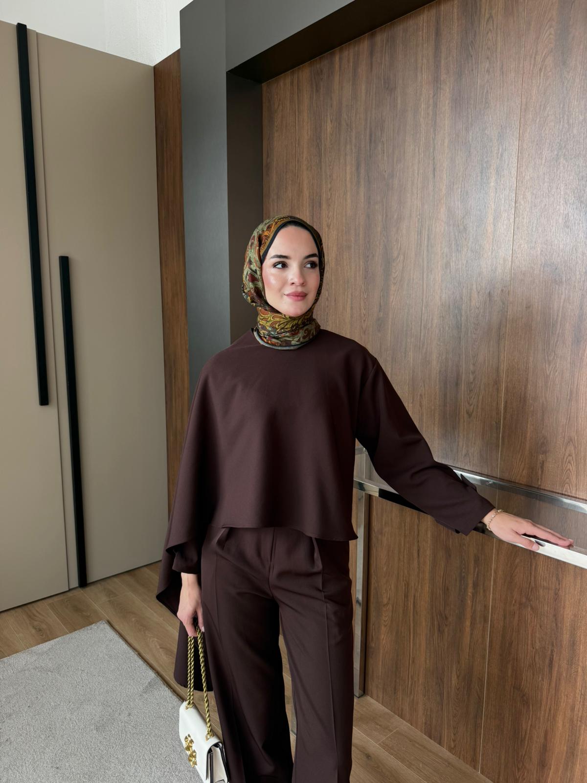 EMMA PELERİNLİ PANTOLON TAKIM  - Kahverengi