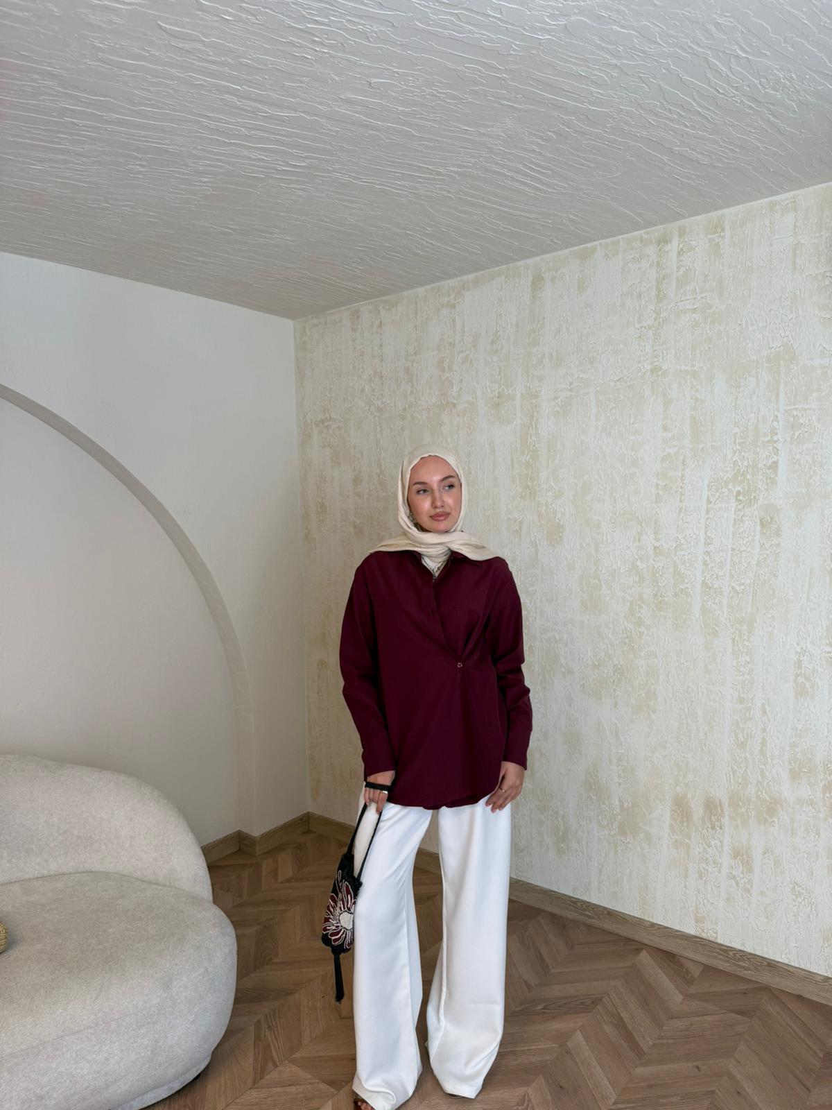 Poplin Gömlek  - Bordo