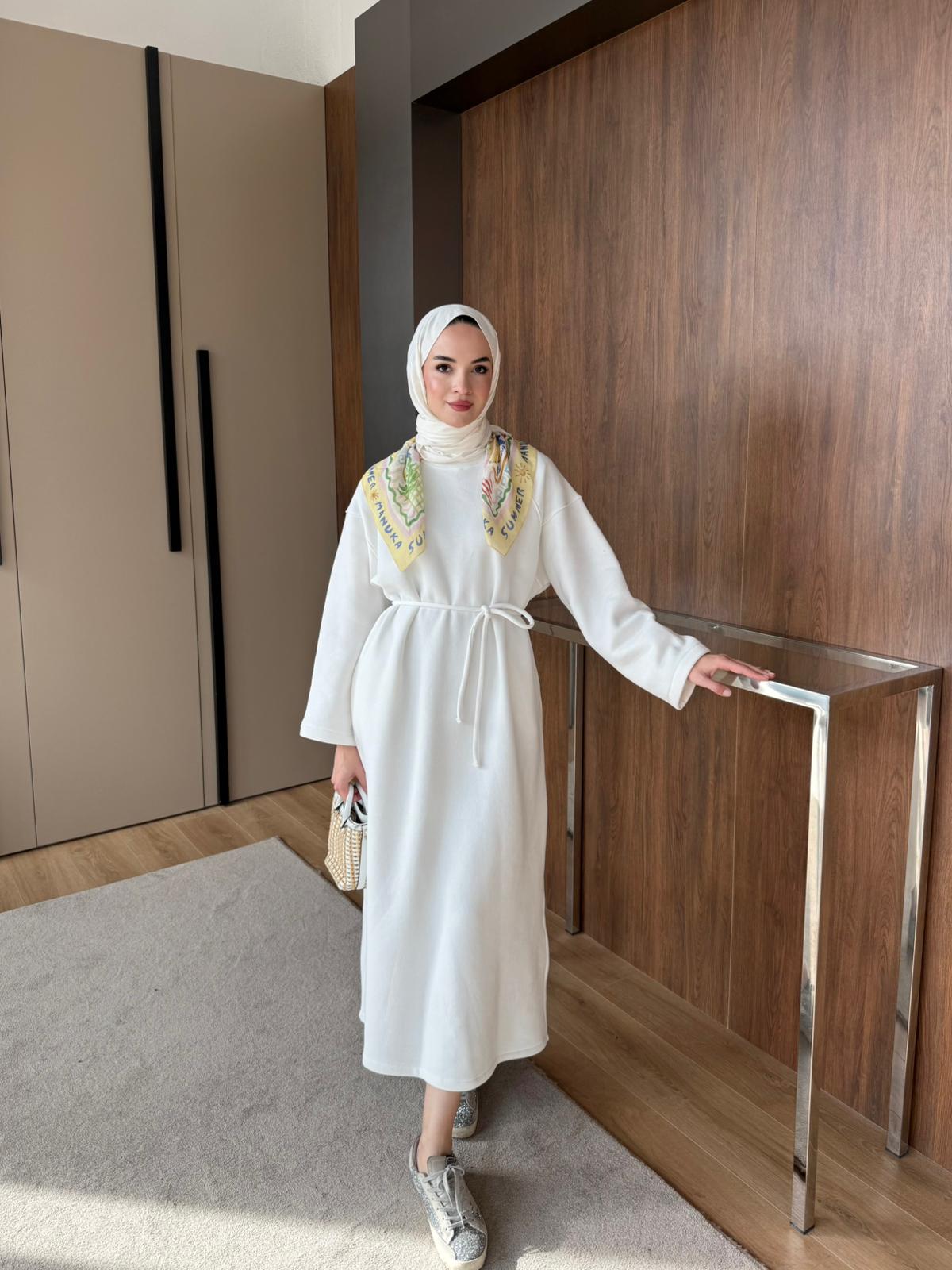 3 İPLİK ŞARDONLU ELBİSE - Beyaz