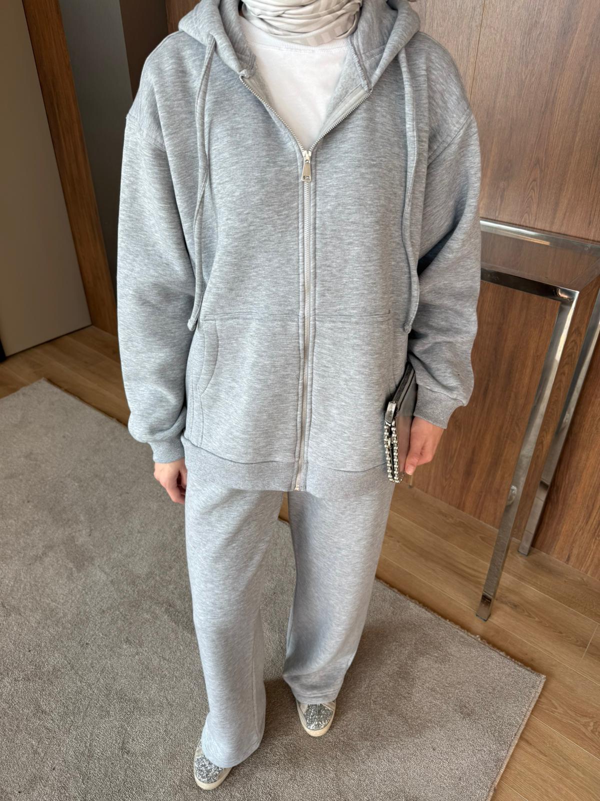 3 İPLİK ŞARDONLU FERMUARLI TAKIM - Gri