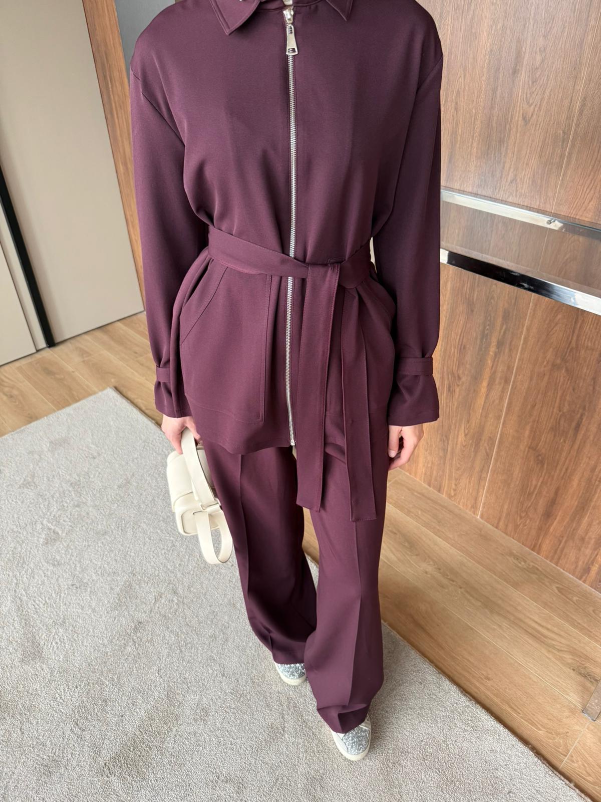 PELERİN DETAYLI OXXO TAKIM - Bordo