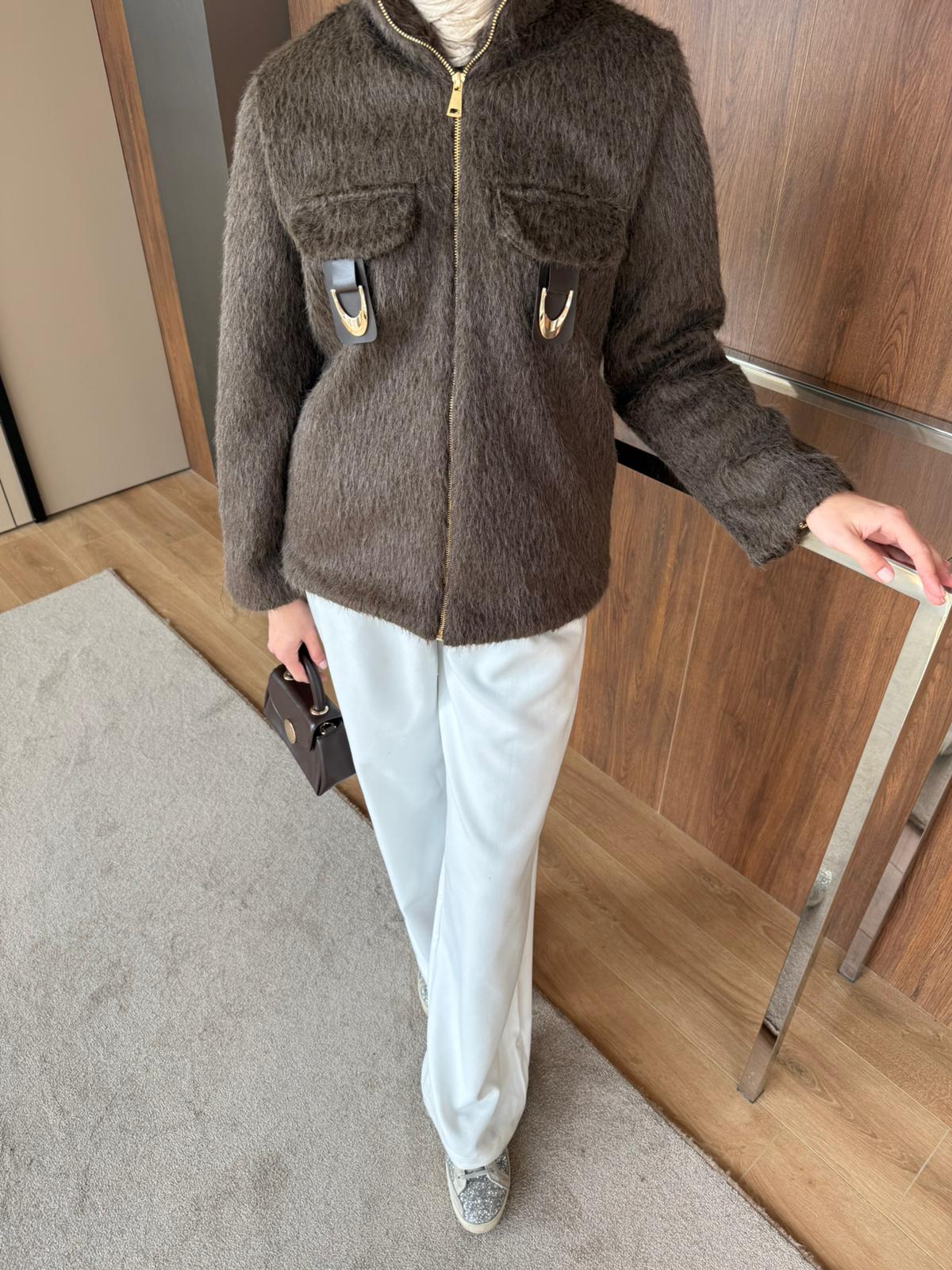 DERİ KEMER DETAYLI KAŞE - Kahverengi