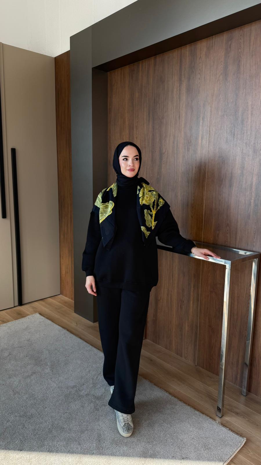 3 İPLİK ŞARDONLU EŞOFMAN TAKIM - Siyah