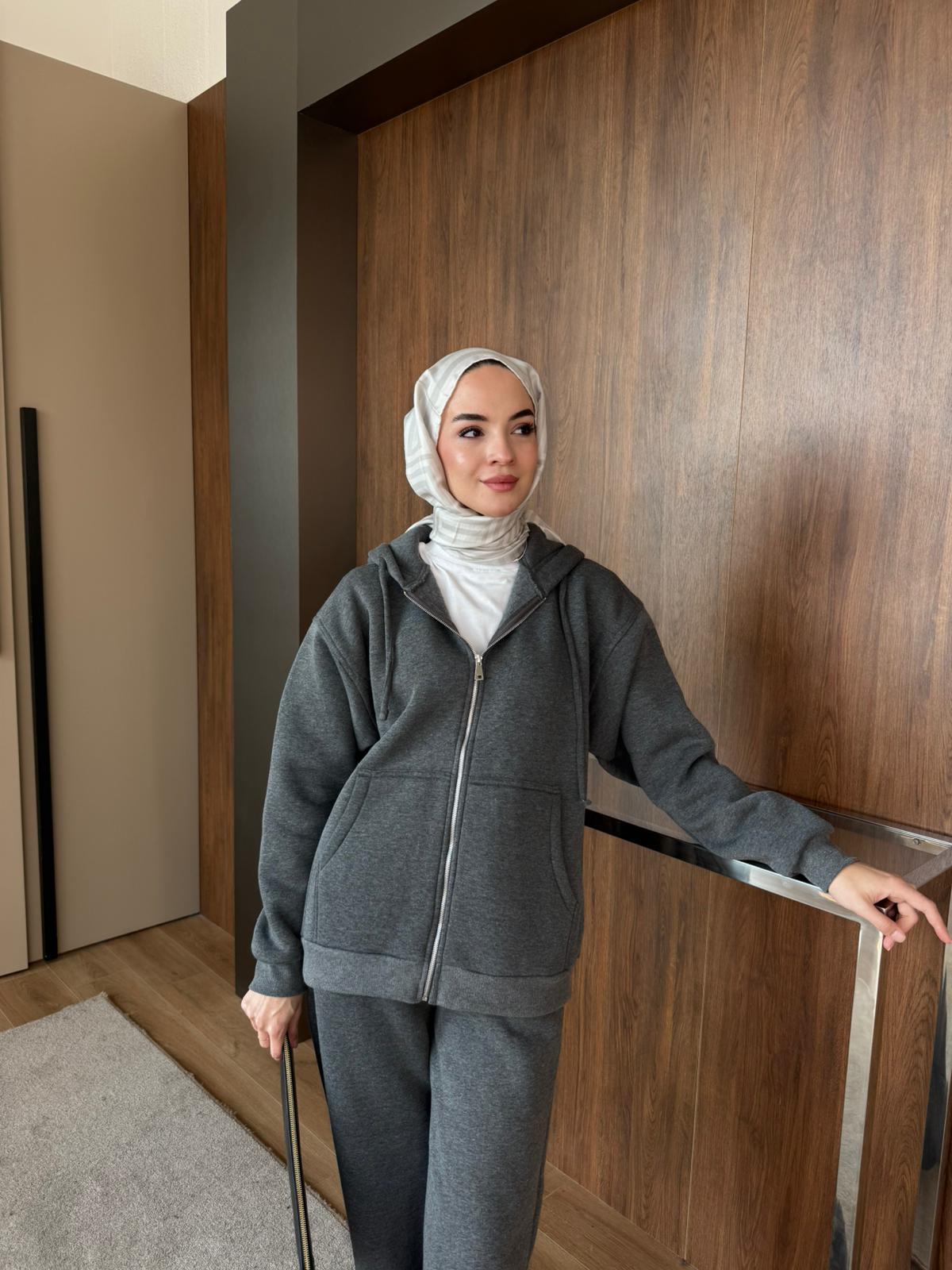 3 İPLİK ŞARDONLU FERMUARLI TAKIM - Antrasit