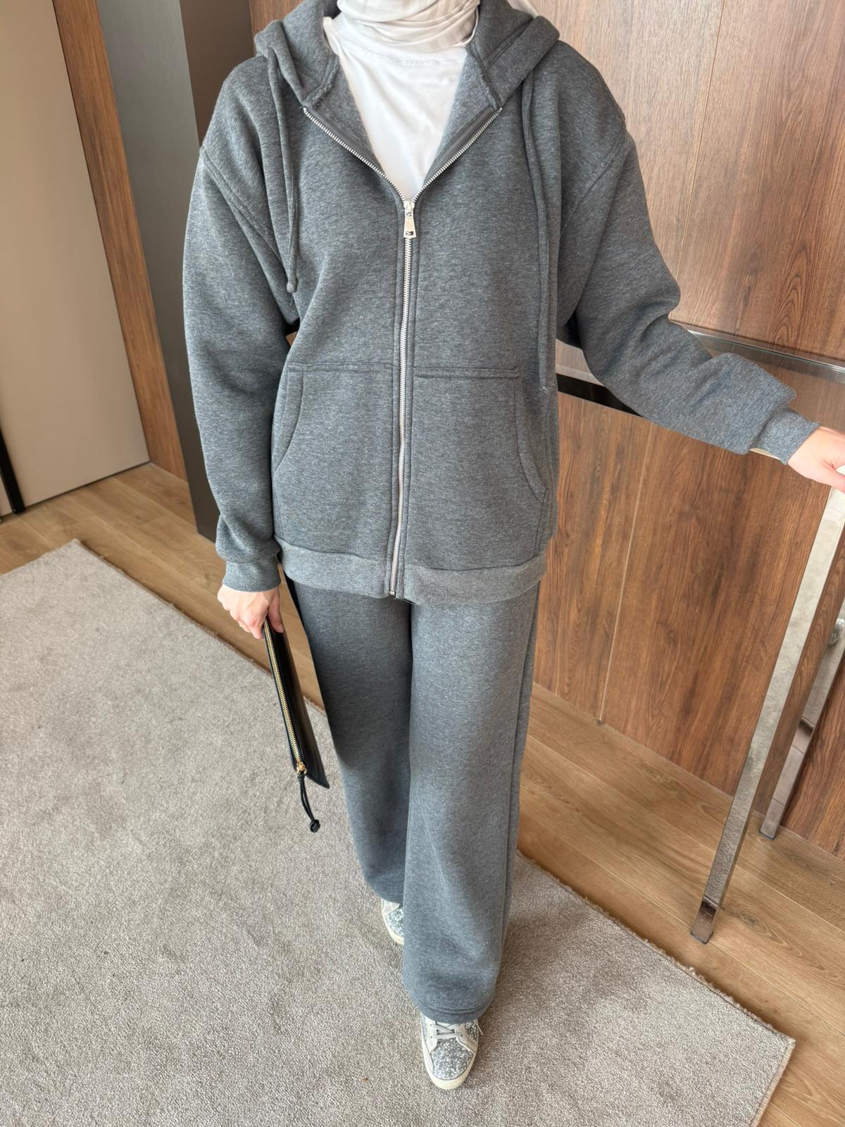 3 İPLİK ŞARDONLU FERMUARLI TAKIM - Antrasit