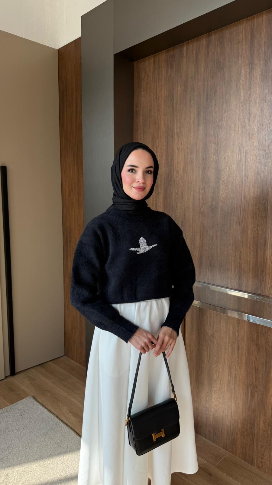 KUŞLU TRİKO KAZAK  - Siyah