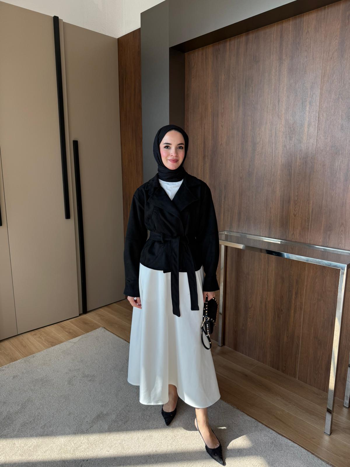 SÜET KISA TRENÇ - Siyah