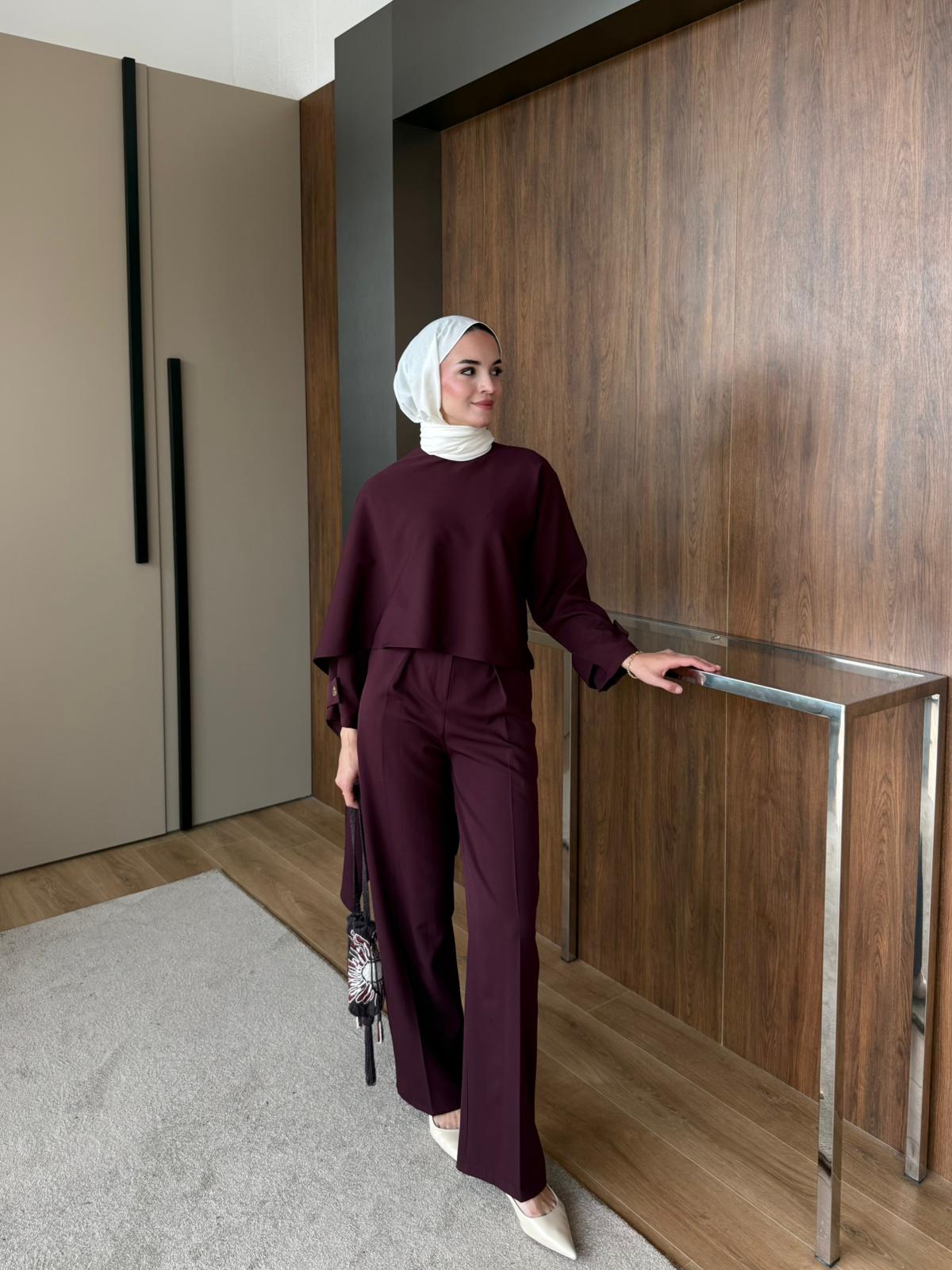 EMMA PELERİNLİ PANTOLON TAKIM  - Bordo