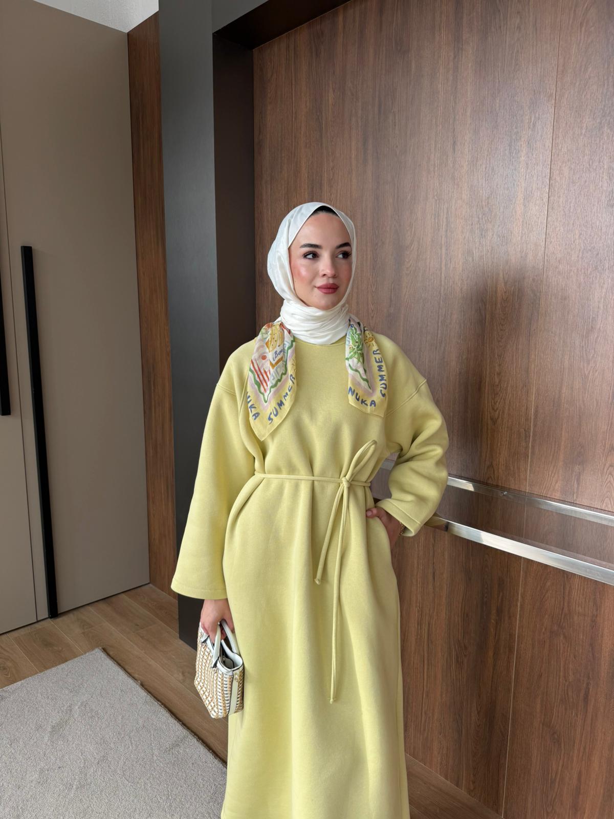 3 İPLİK ŞARDONLU ELBİSE - Sarı