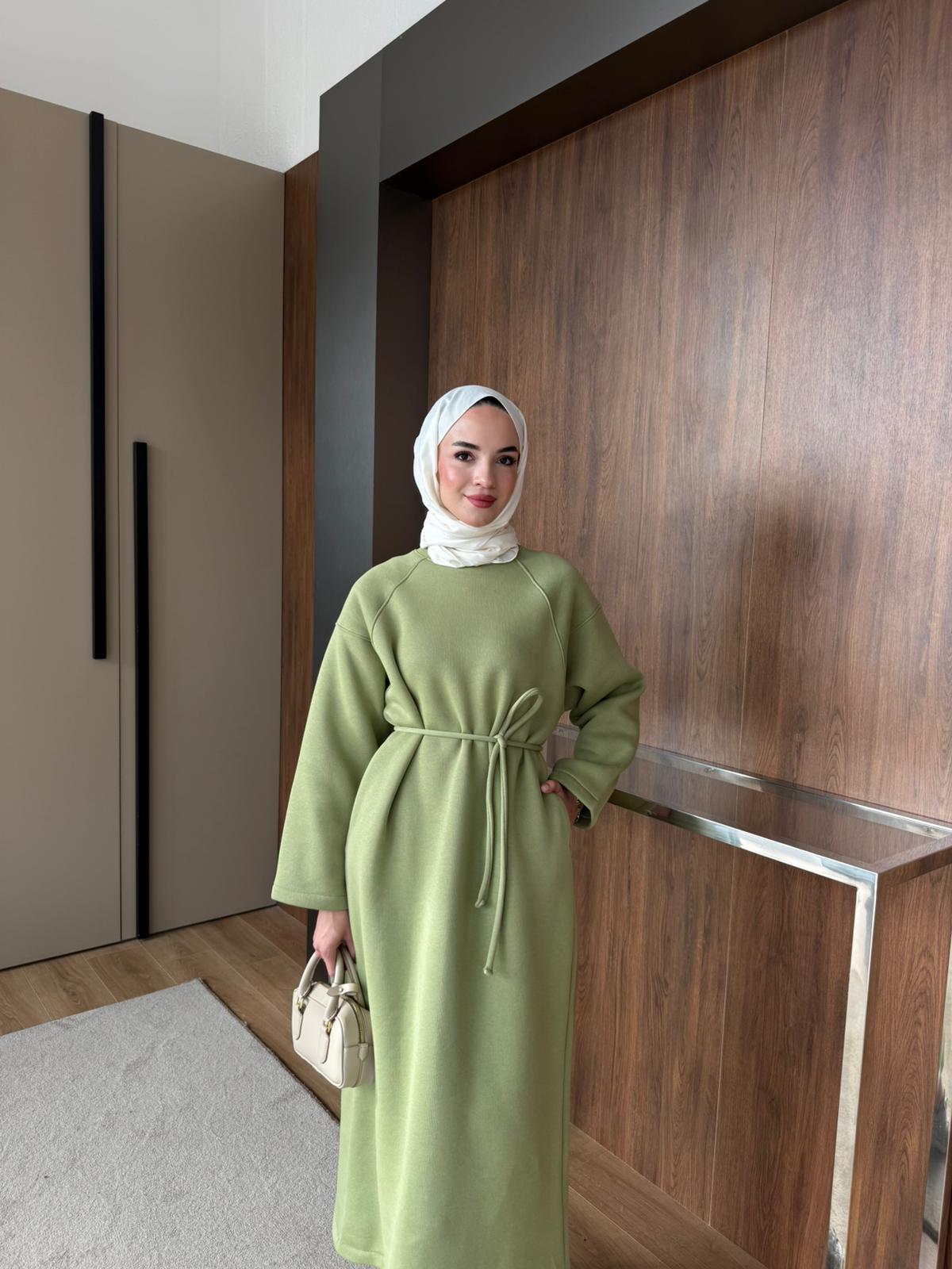 3 İPLİK ŞARDONLU ELBİSE - Yeşil