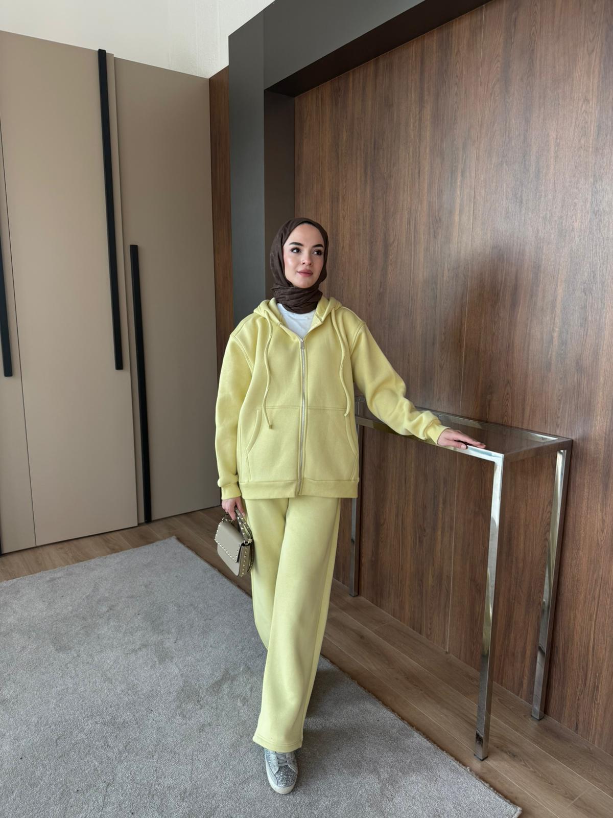 3 İPLİK ŞARDONLU FERMUARLI TAKIM - Sarı