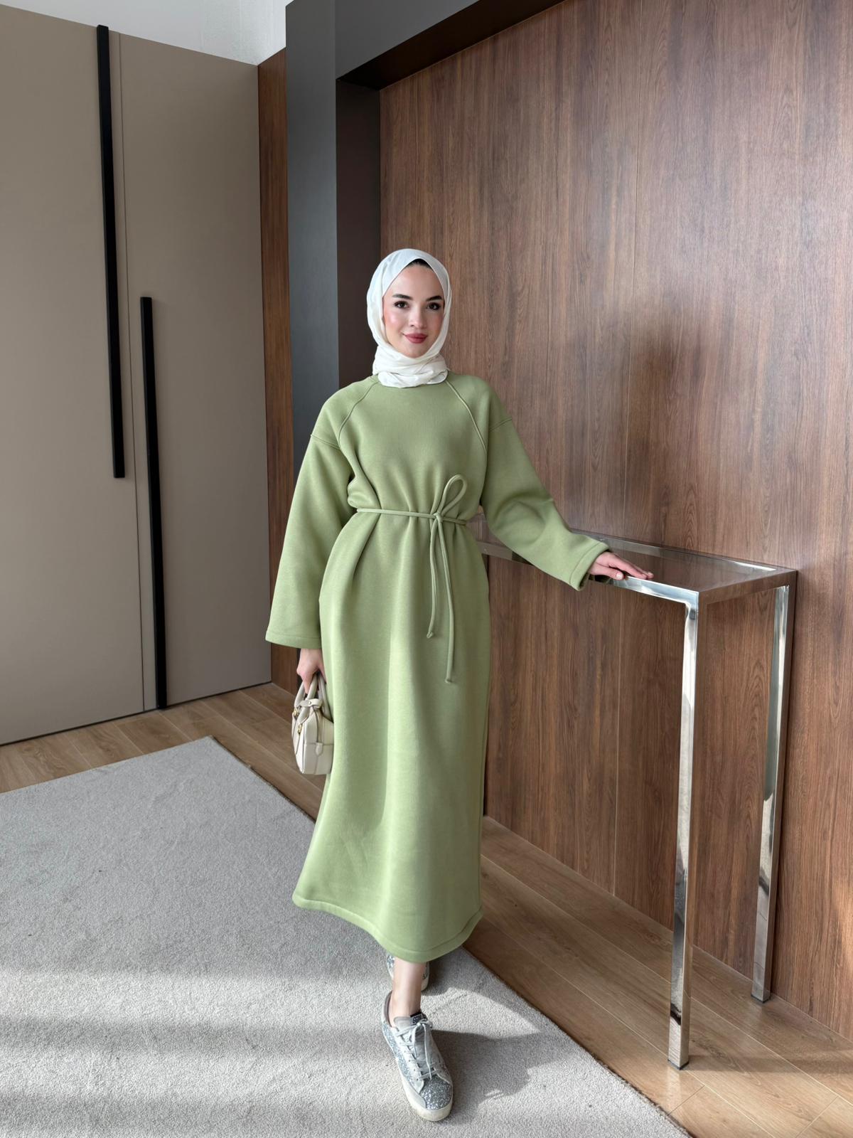 3 İPLİK ŞARDONLU ELBİSE - Yeşil