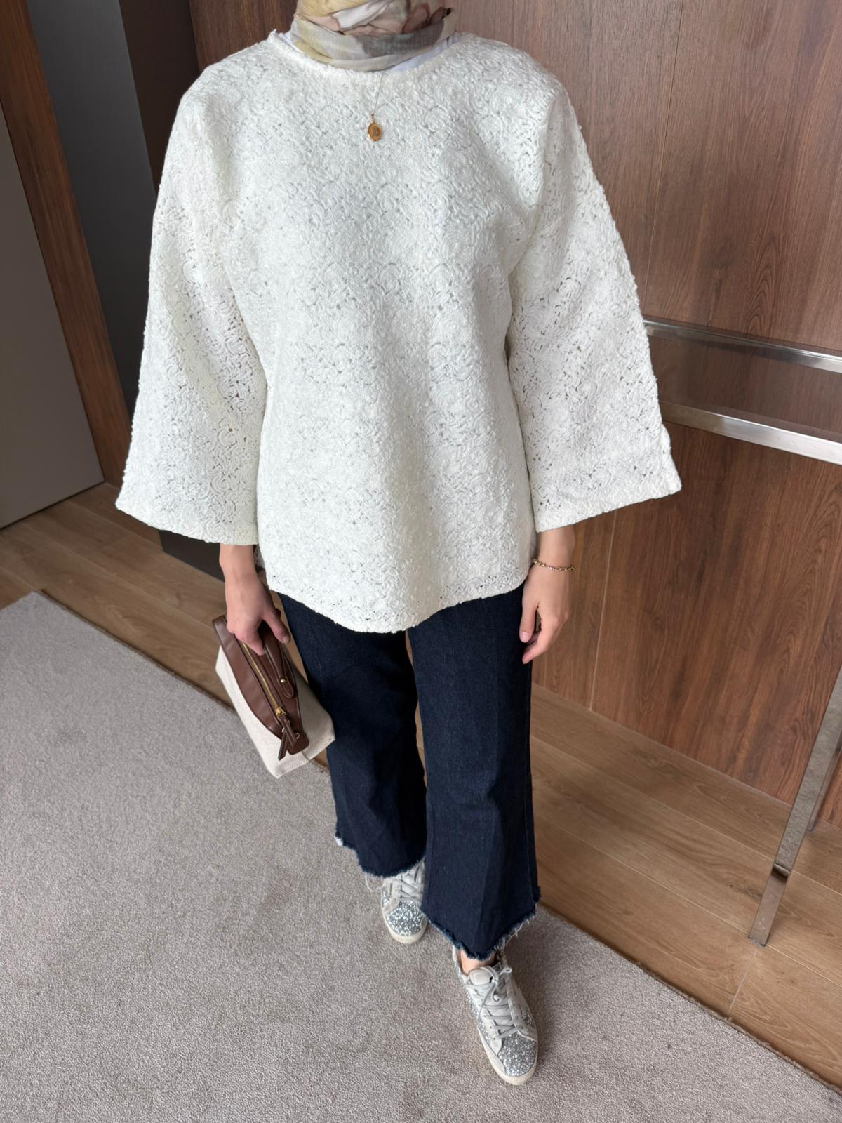 ÖZEL TASARIM TRİKO KAZAK  - Beyaz