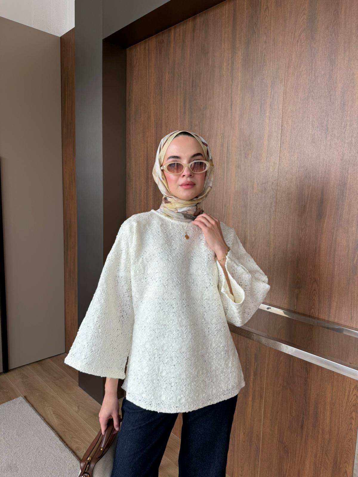 ÖZEL TASARIM TRİKO KAZAK  - Beyaz