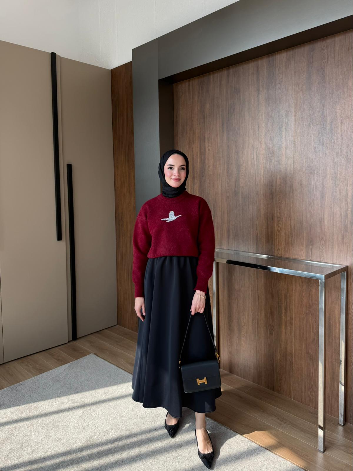 KUŞLU TRİKO KAZAK  - Kırmızı