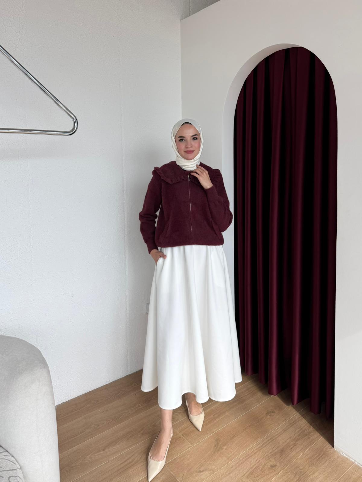 FERMUARLI TRİKO HIRKA  - Bordo