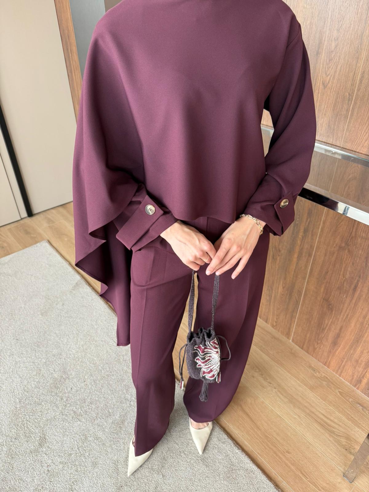 EMMA PELERİNLİ PANTOLON TAKIM  - Bordo