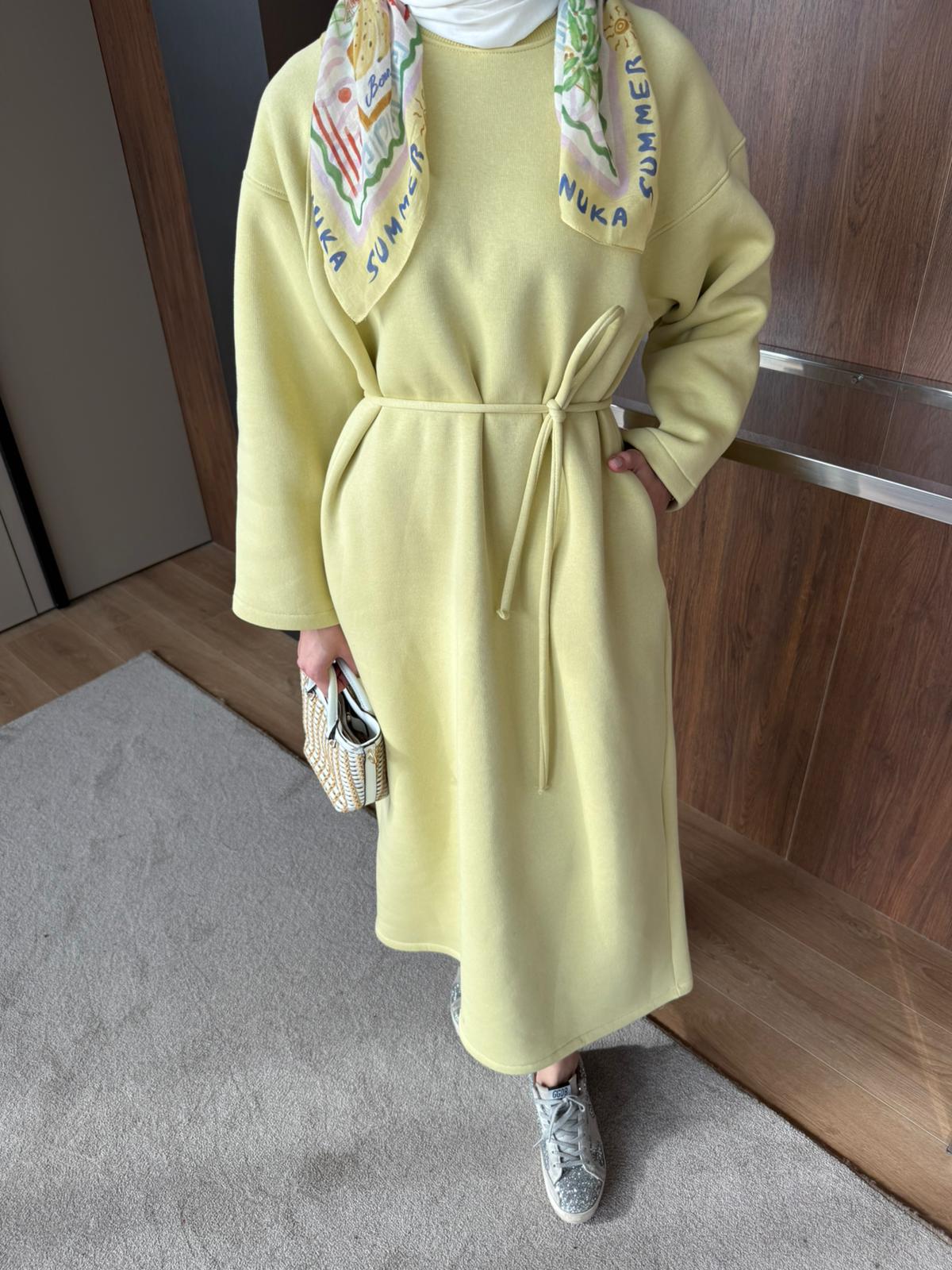 3 İPLİK ŞARDONLU ELBİSE - Sarı