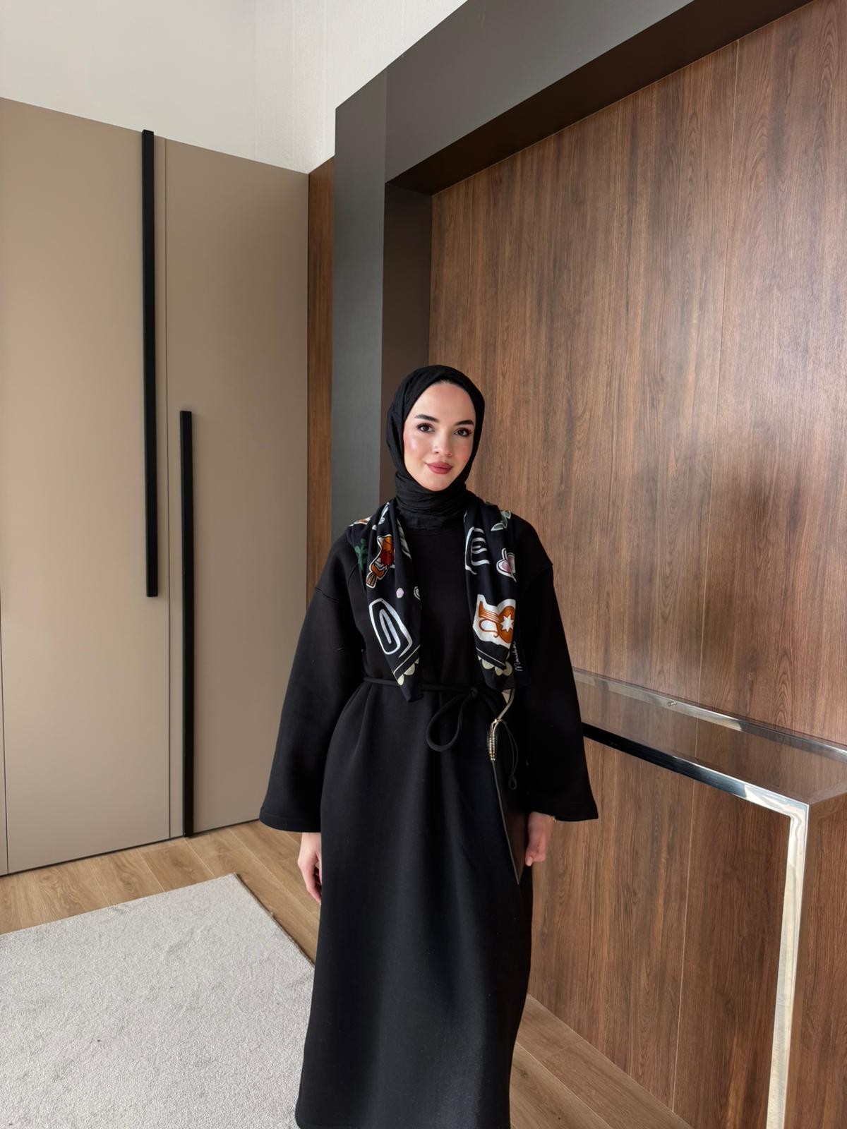 3 İPLİK ŞARDONLU ELBİSE - Siyah