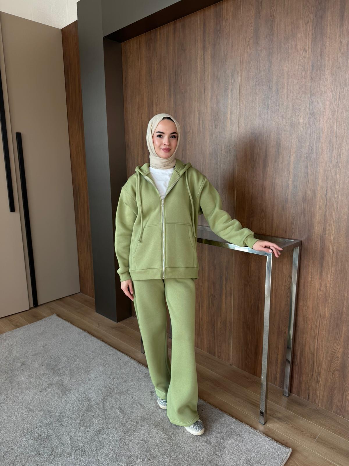 3 İPLİK ŞARDONLU FERMUARLI TAKIM - Yeşil