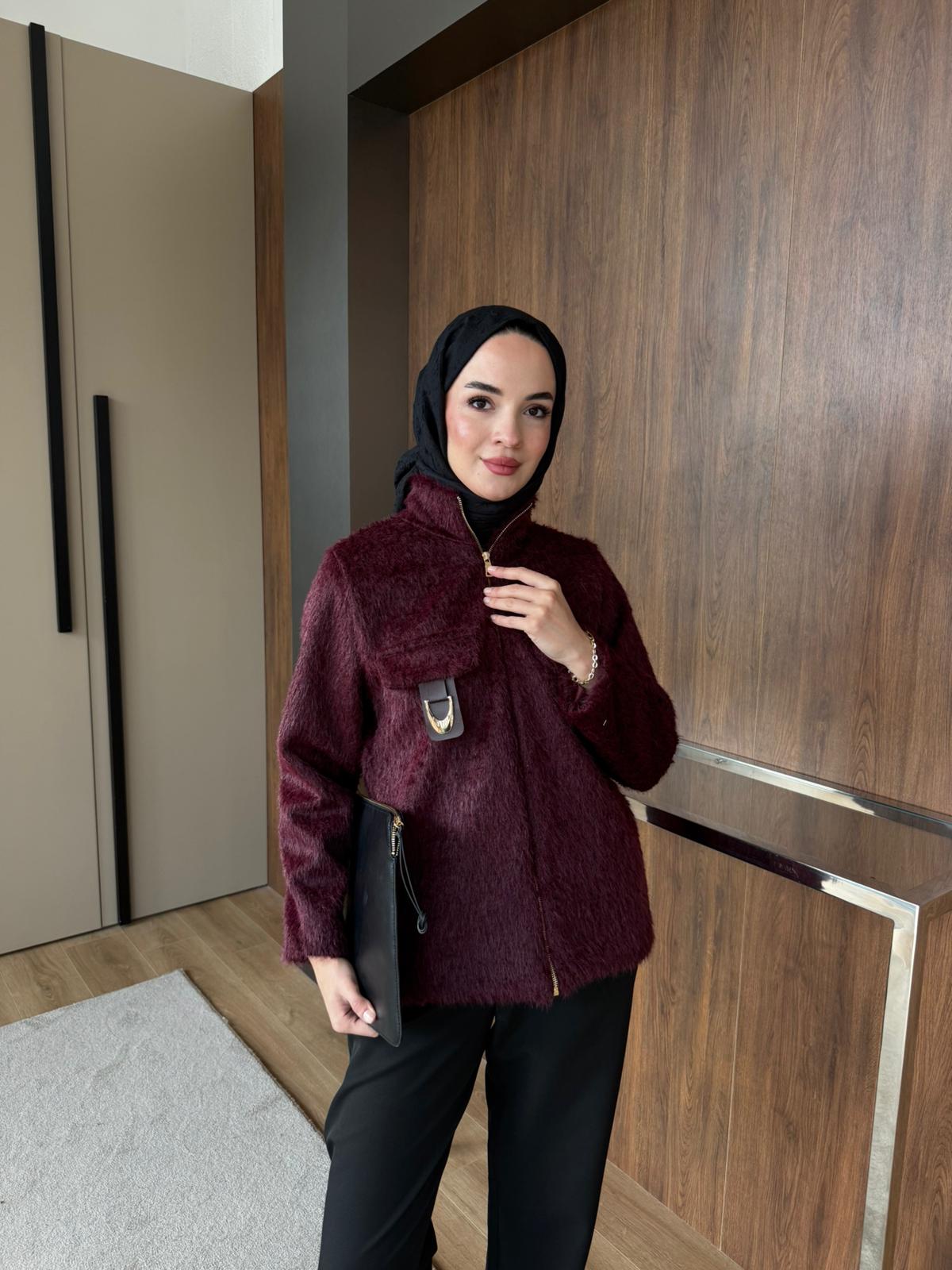 DERİ KEMER DETAYLI KAŞE - Bordo