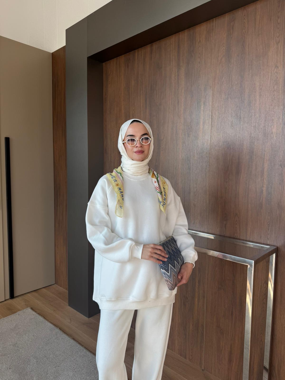 3 İPLİK ŞARDONLU EŞOFMAN TAKIM - Beyaz