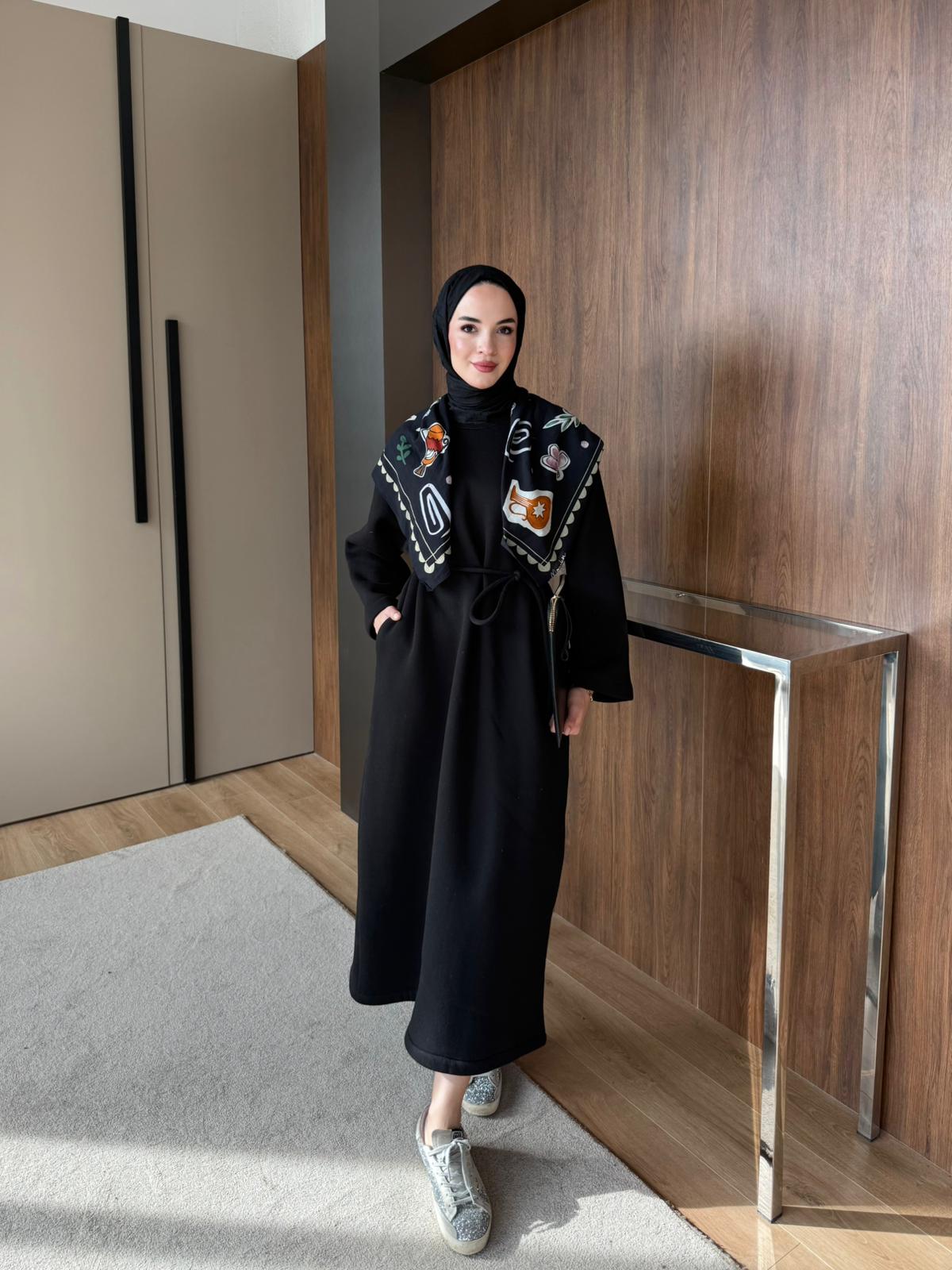 3 İPLİK ŞARDONLU ELBİSE - Siyah