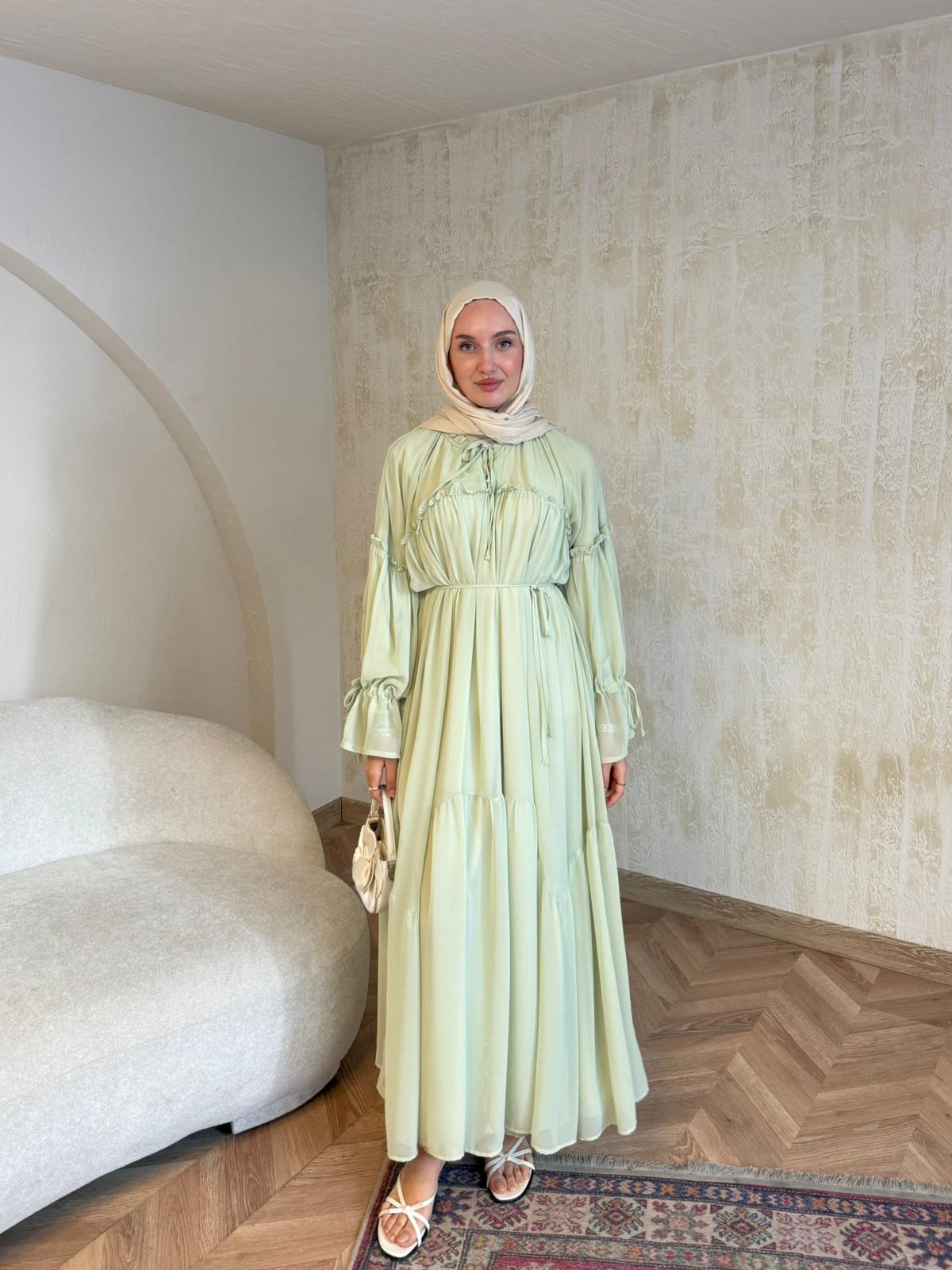 Şifon Astarlı Elbise - Yeşil