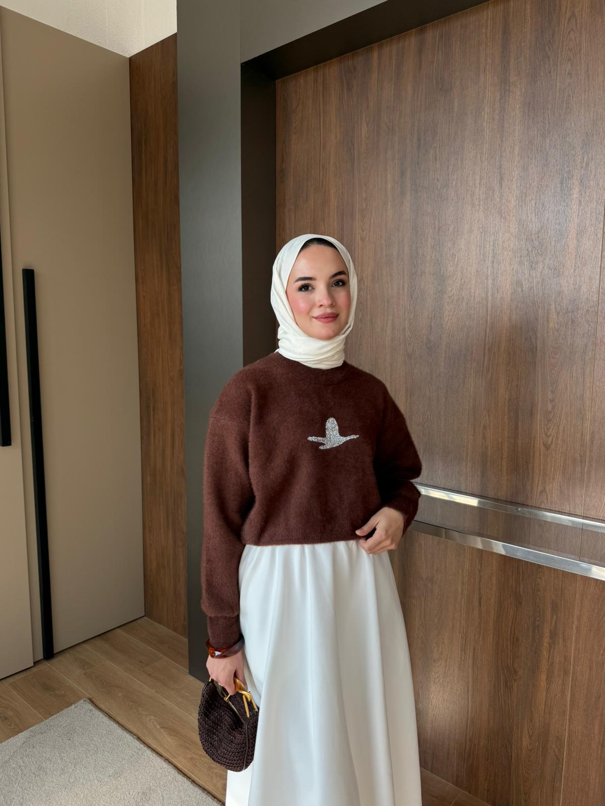 KUŞLU TRİKO KAZAK  - Kahverengi